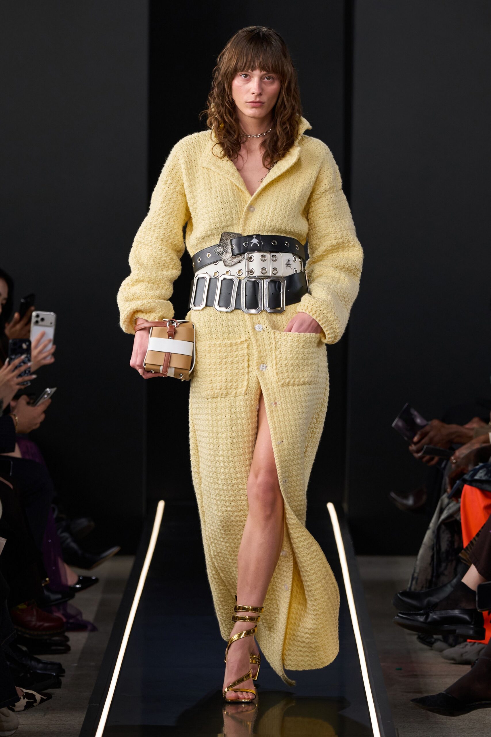 yellow cotton long-sleeve collared relaxed buttoned maxi dress
