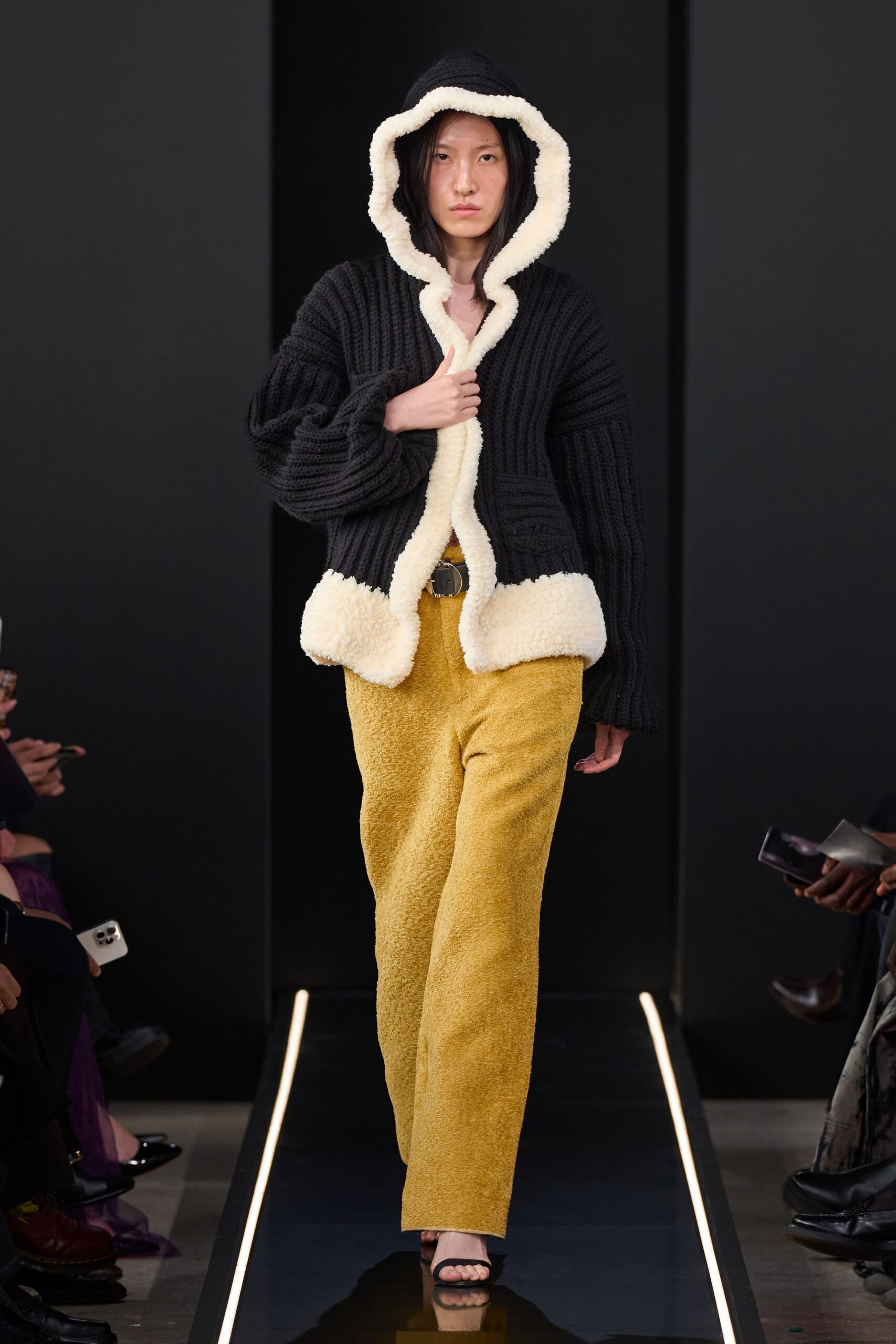 yellow faux-fur relaxed pants