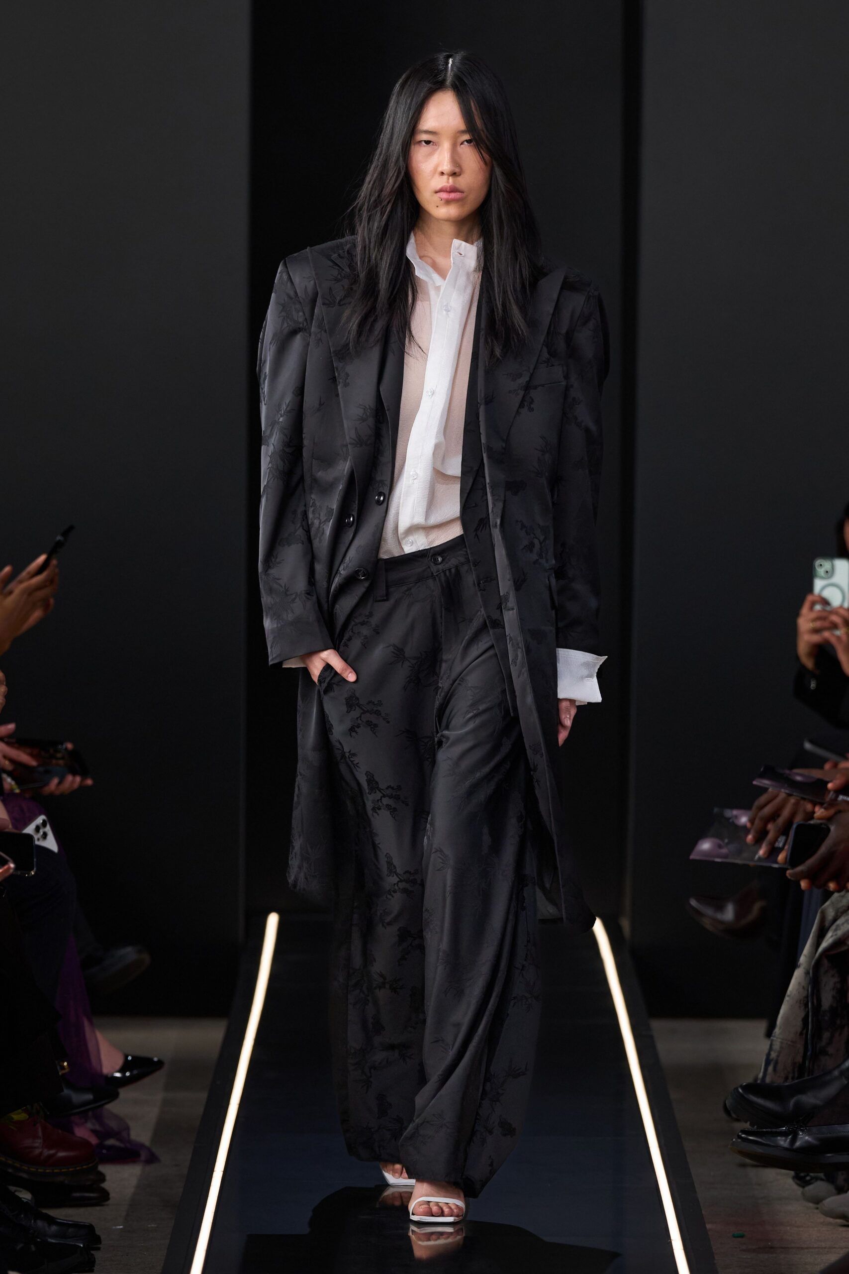black silk tailored suit