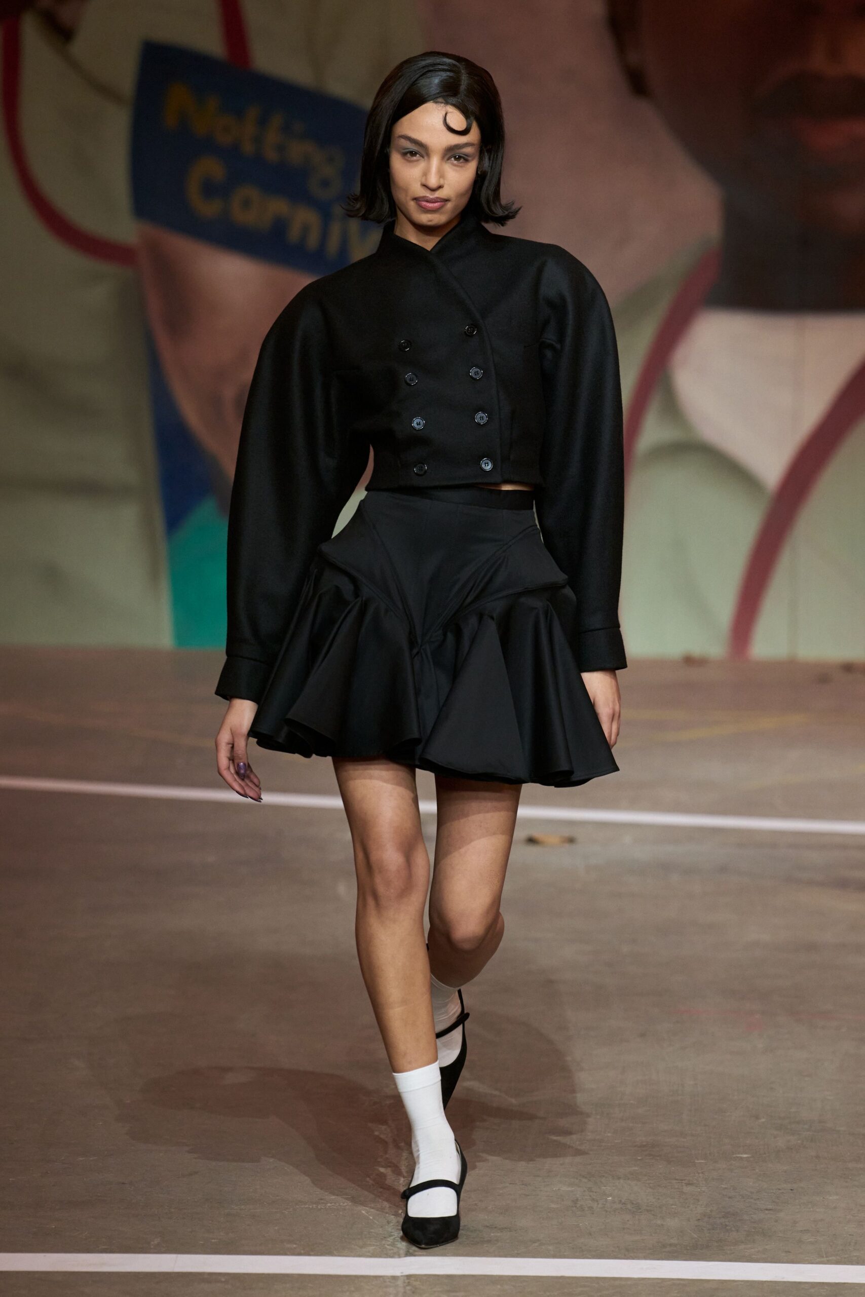 black cotton fitted flared mini skirt