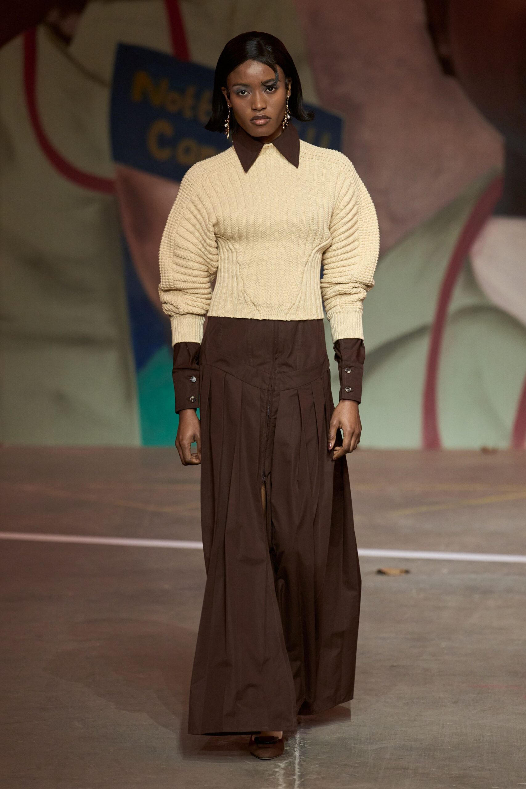 brown cotton relaxed high-waisted buttoned pleated maxi skirt