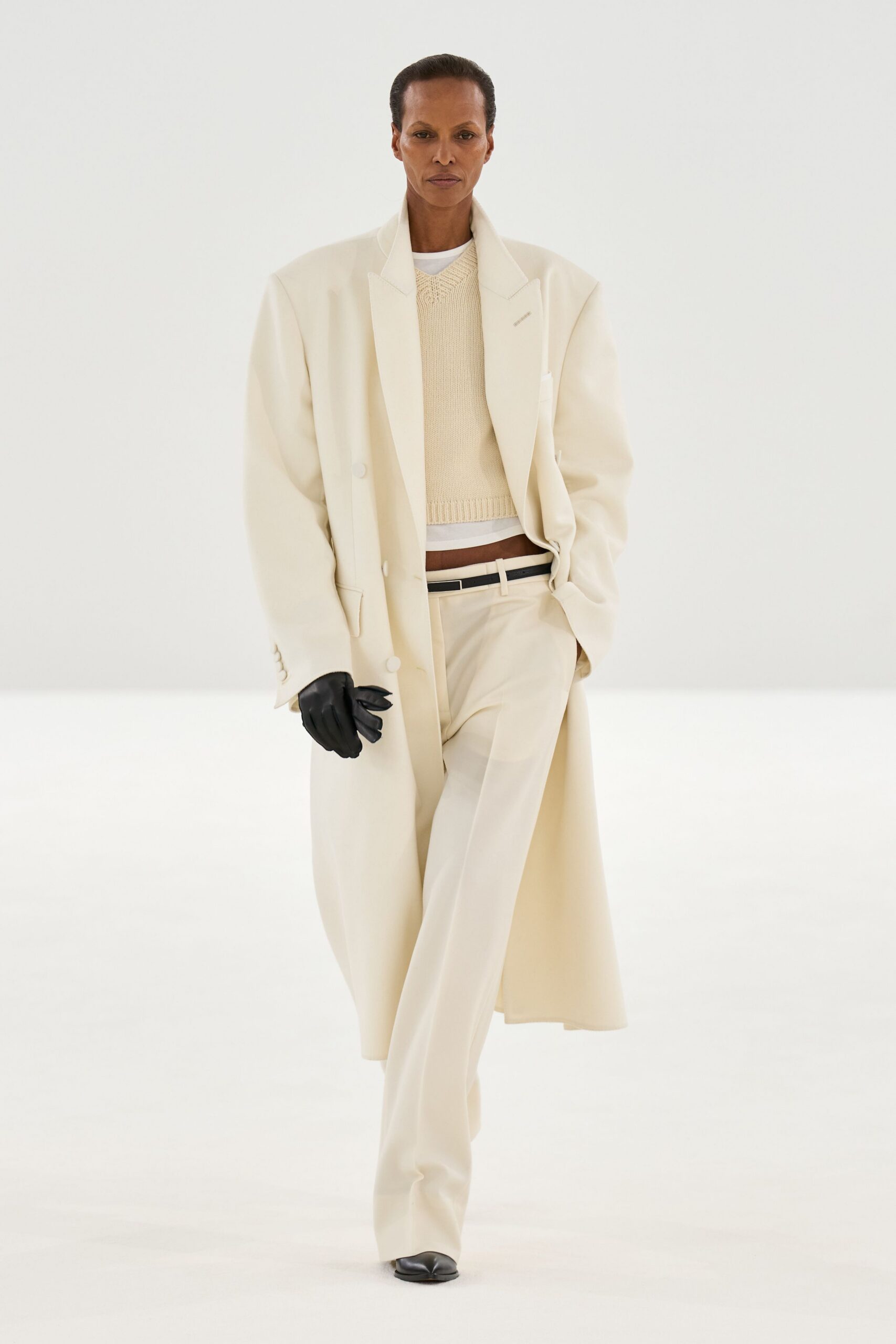 white wool tailored straight-leg pants
