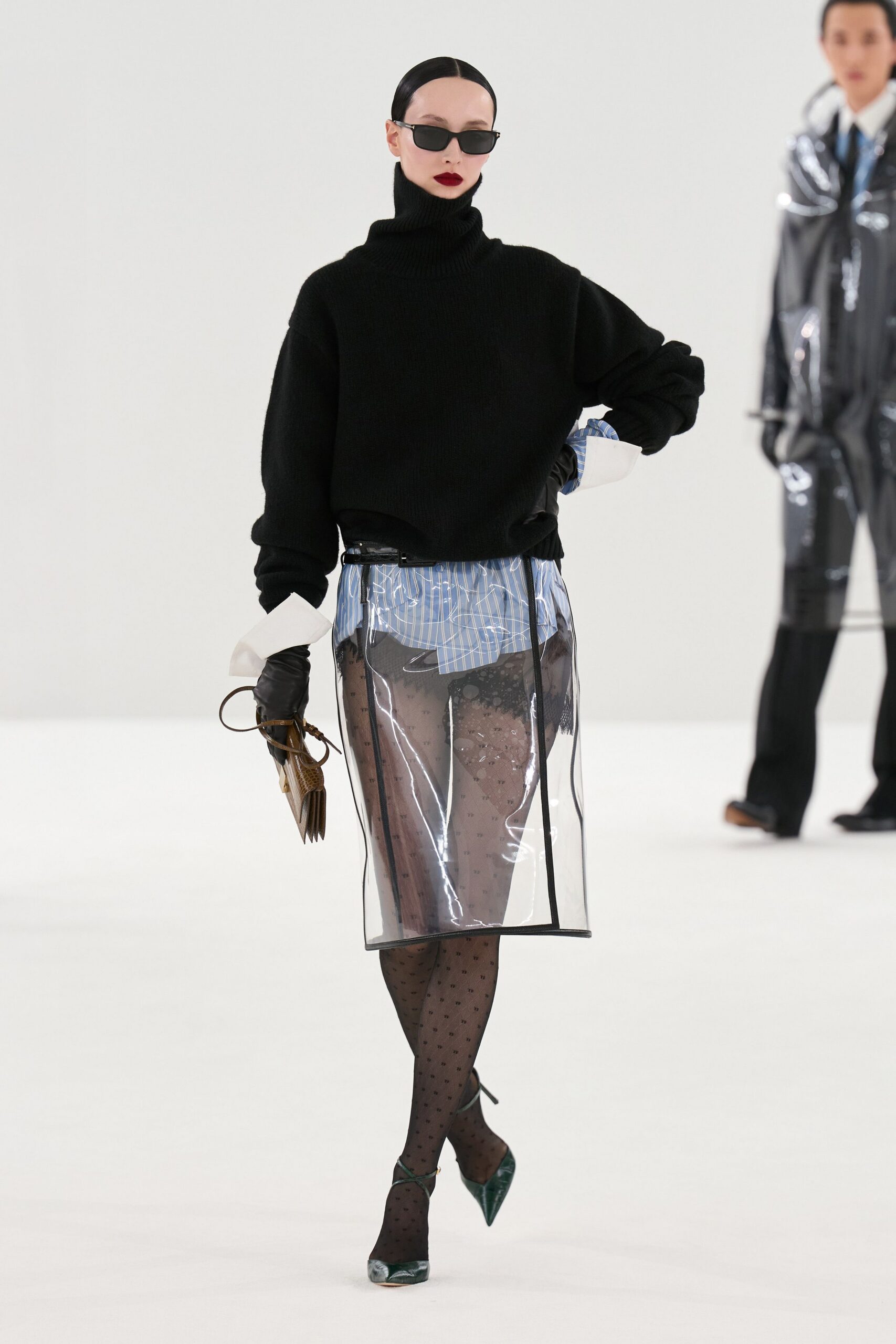 clear vinyl fitted pleated skirt