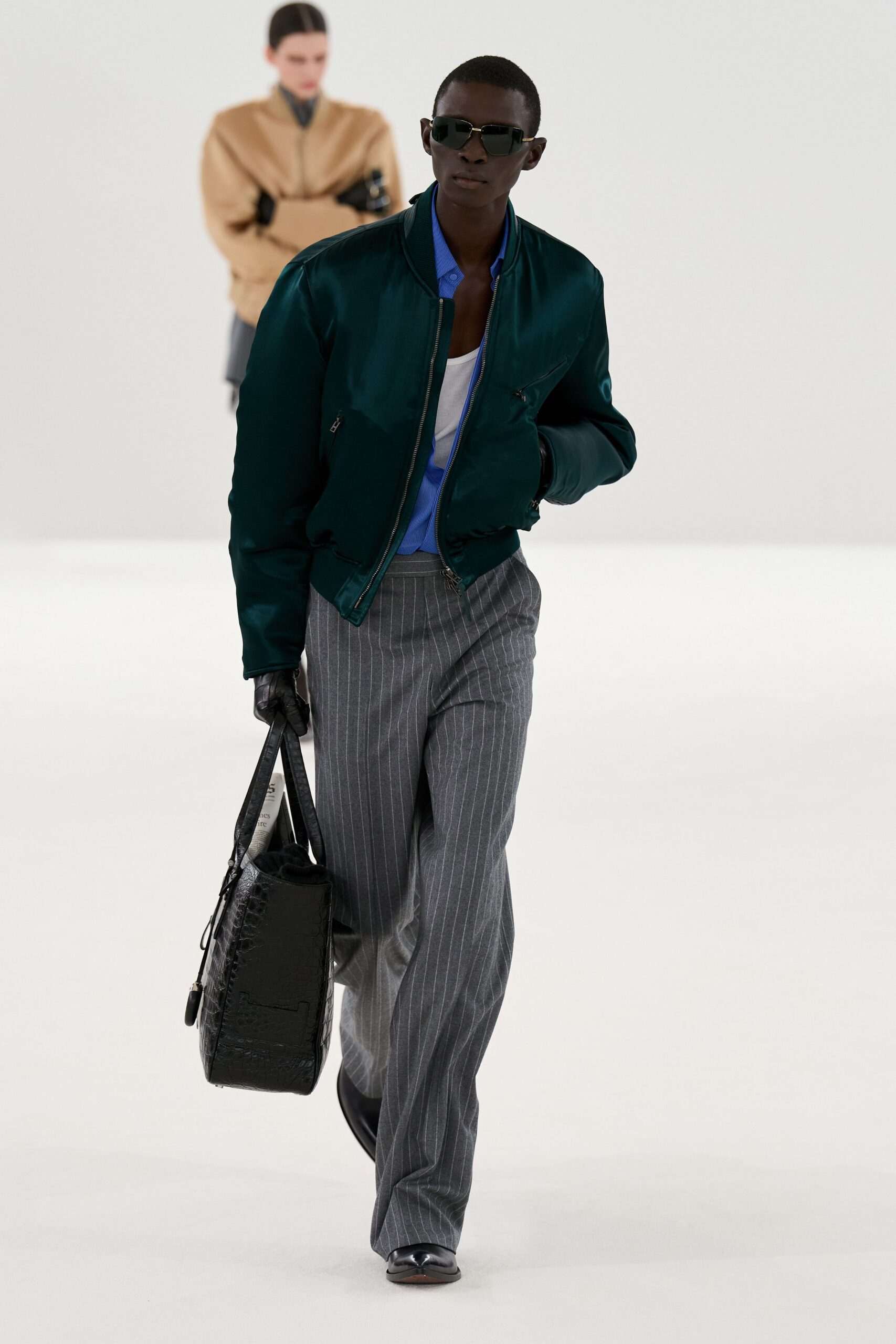 gray wool relaxed striped pants