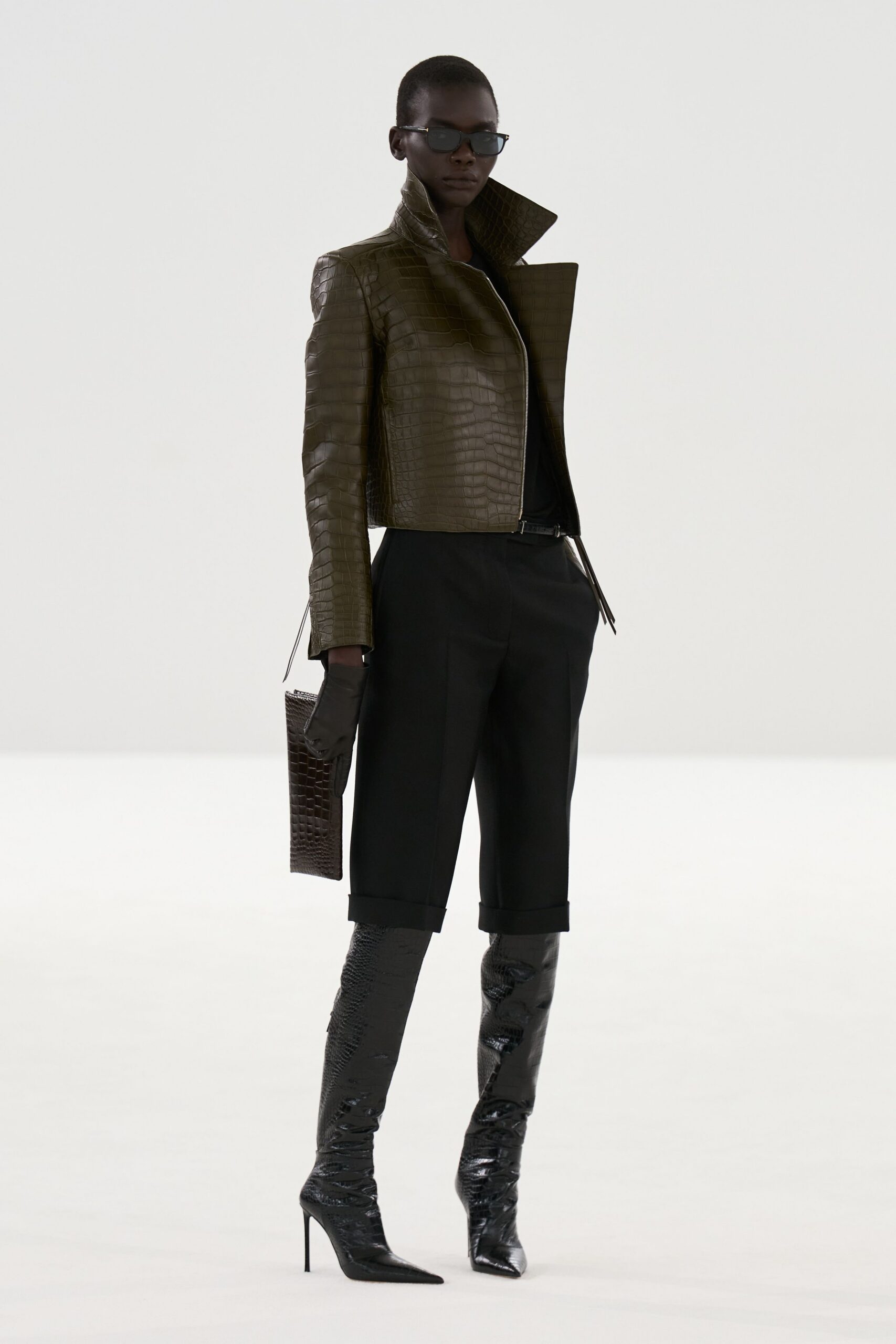 black cotton tailored high-waisted straight-leg pants