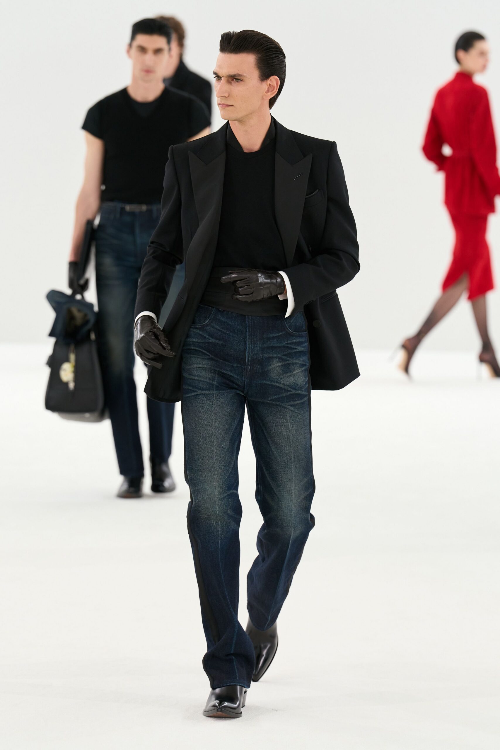 black wool long-sleeve collared structured buttoned blazer