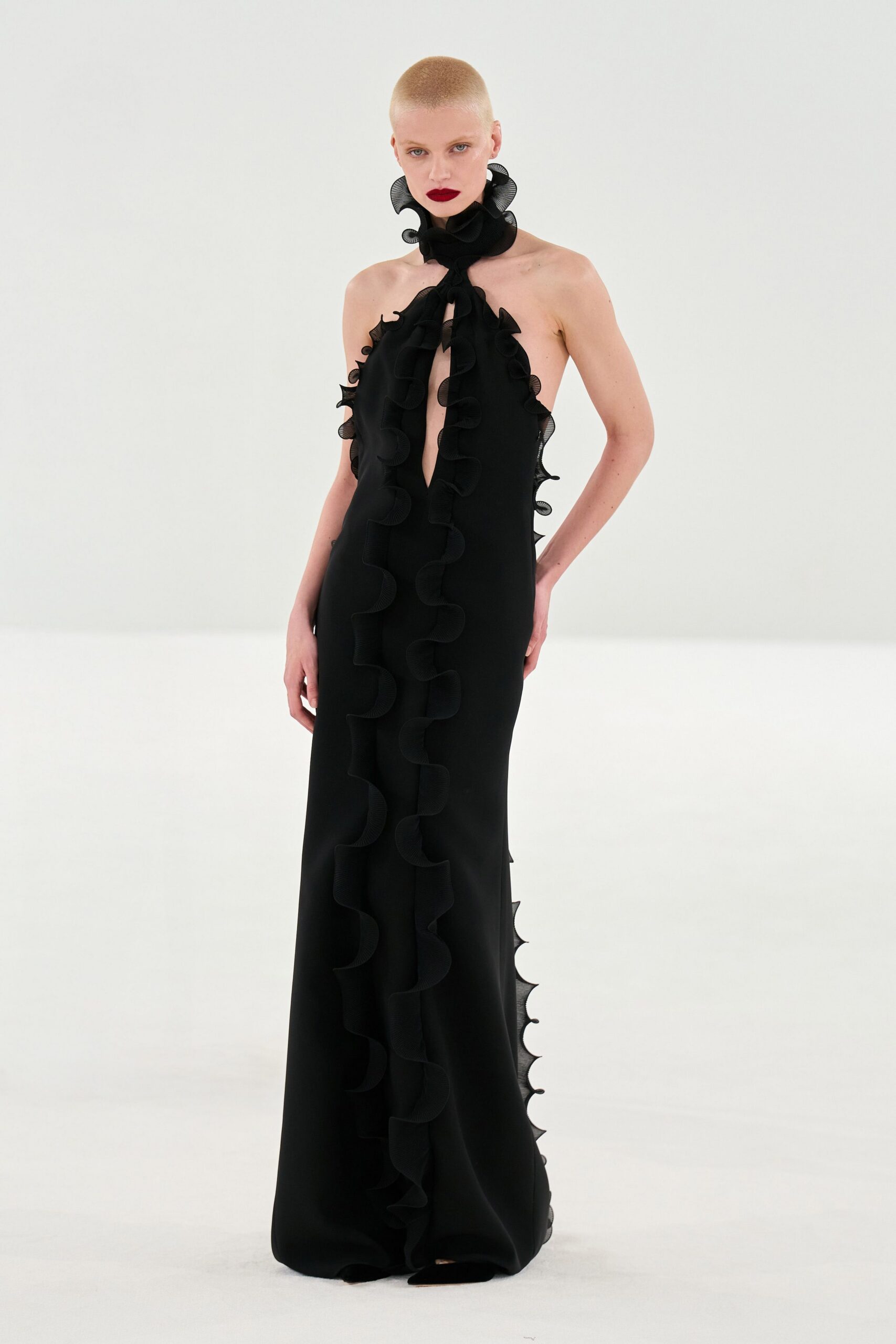 black silk halter gown