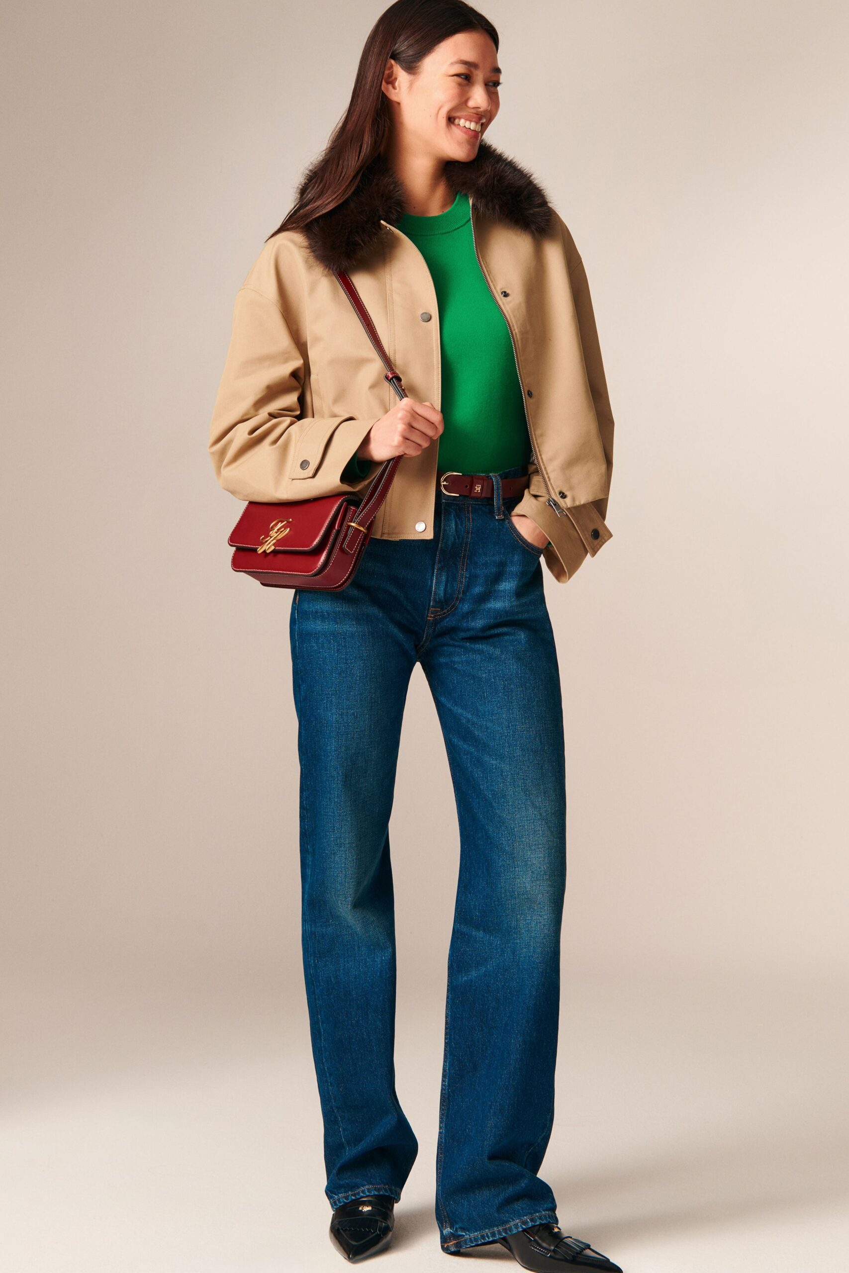 beige cotton long-sleeve collared relaxed buttoned jacket