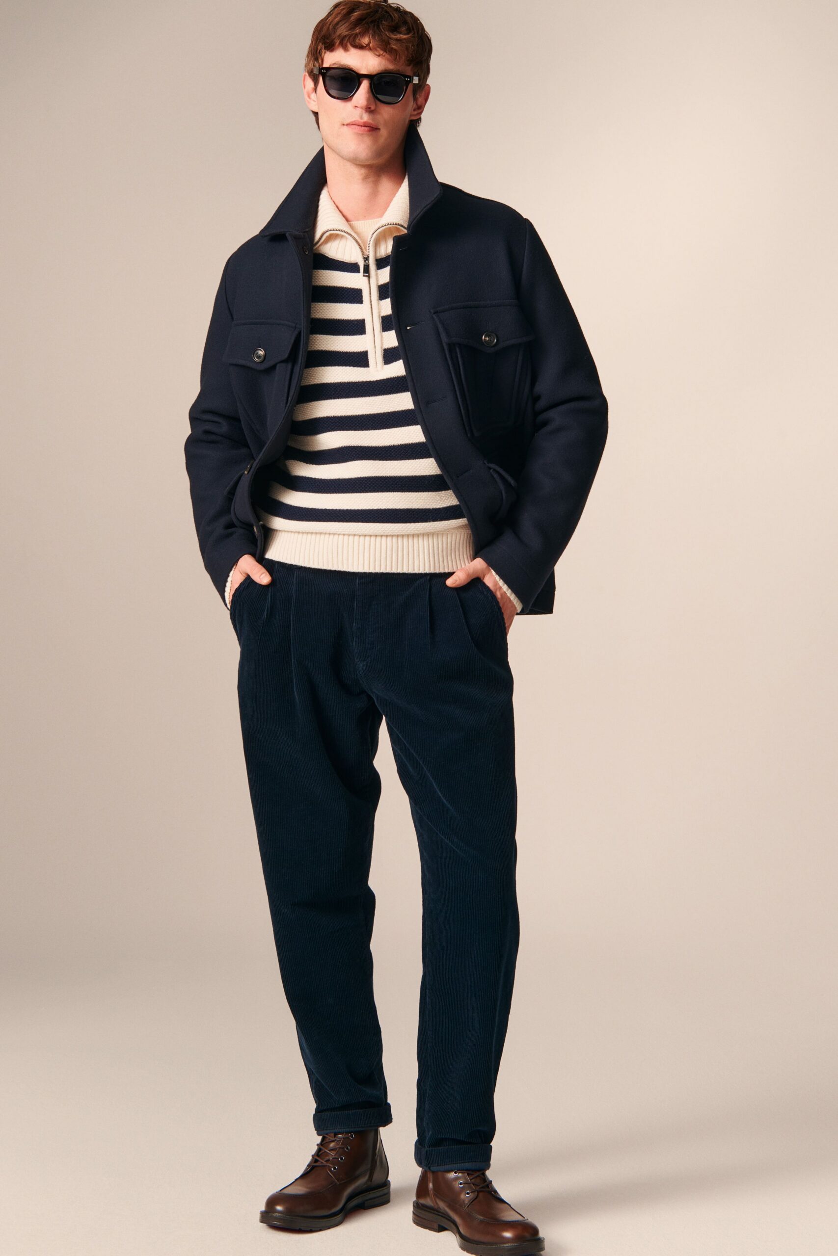 black wool long-sleeve collared structured jacket
