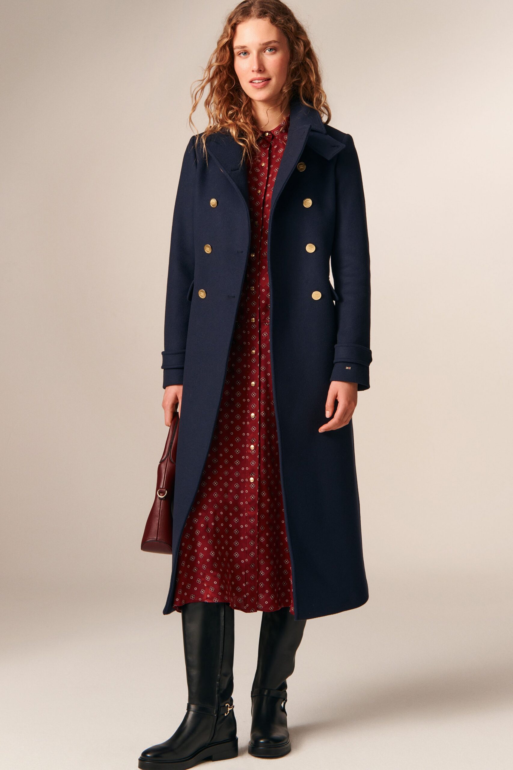 blue wool long-sleeve collared tailored coat