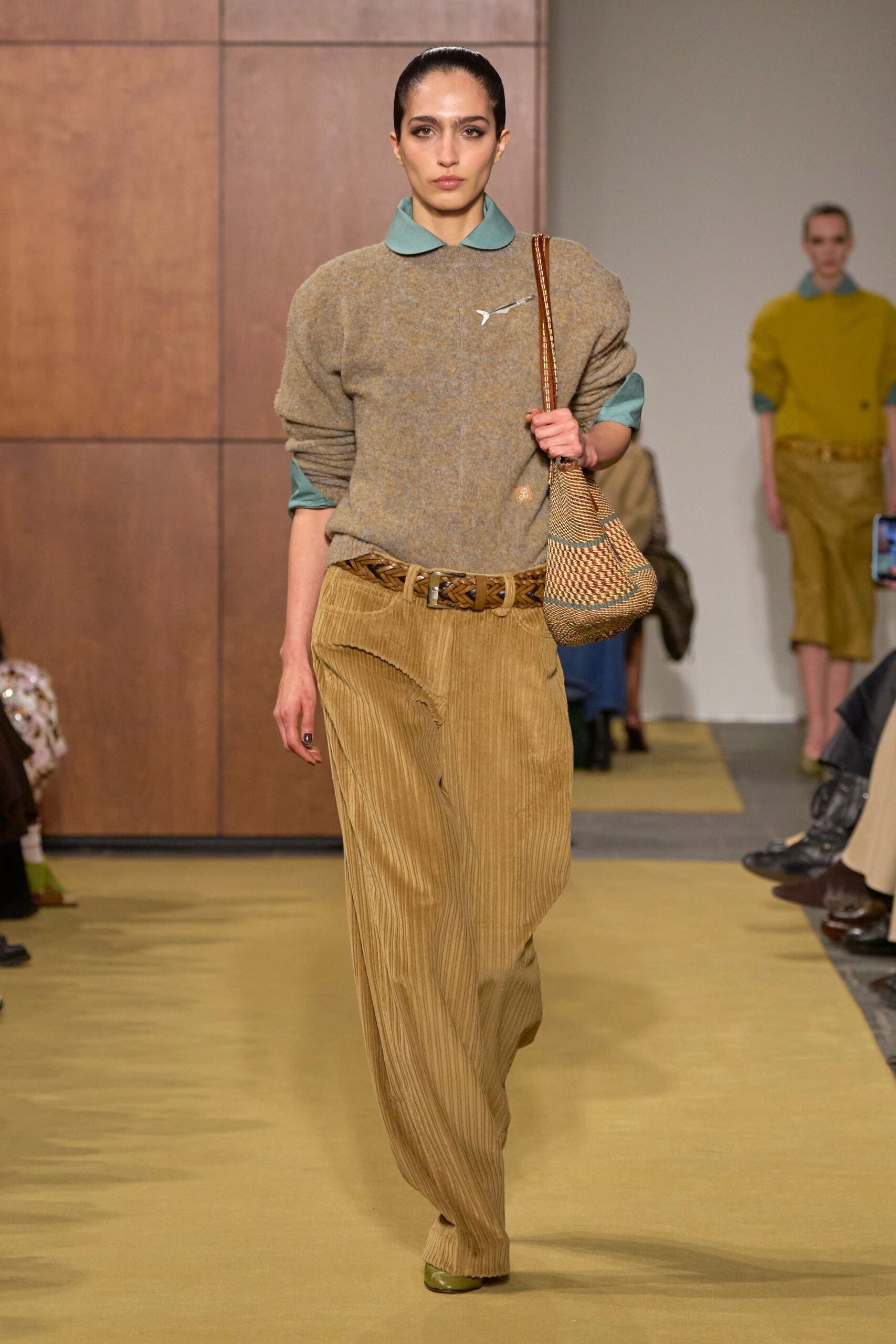 brown wool sweater with blue shirt