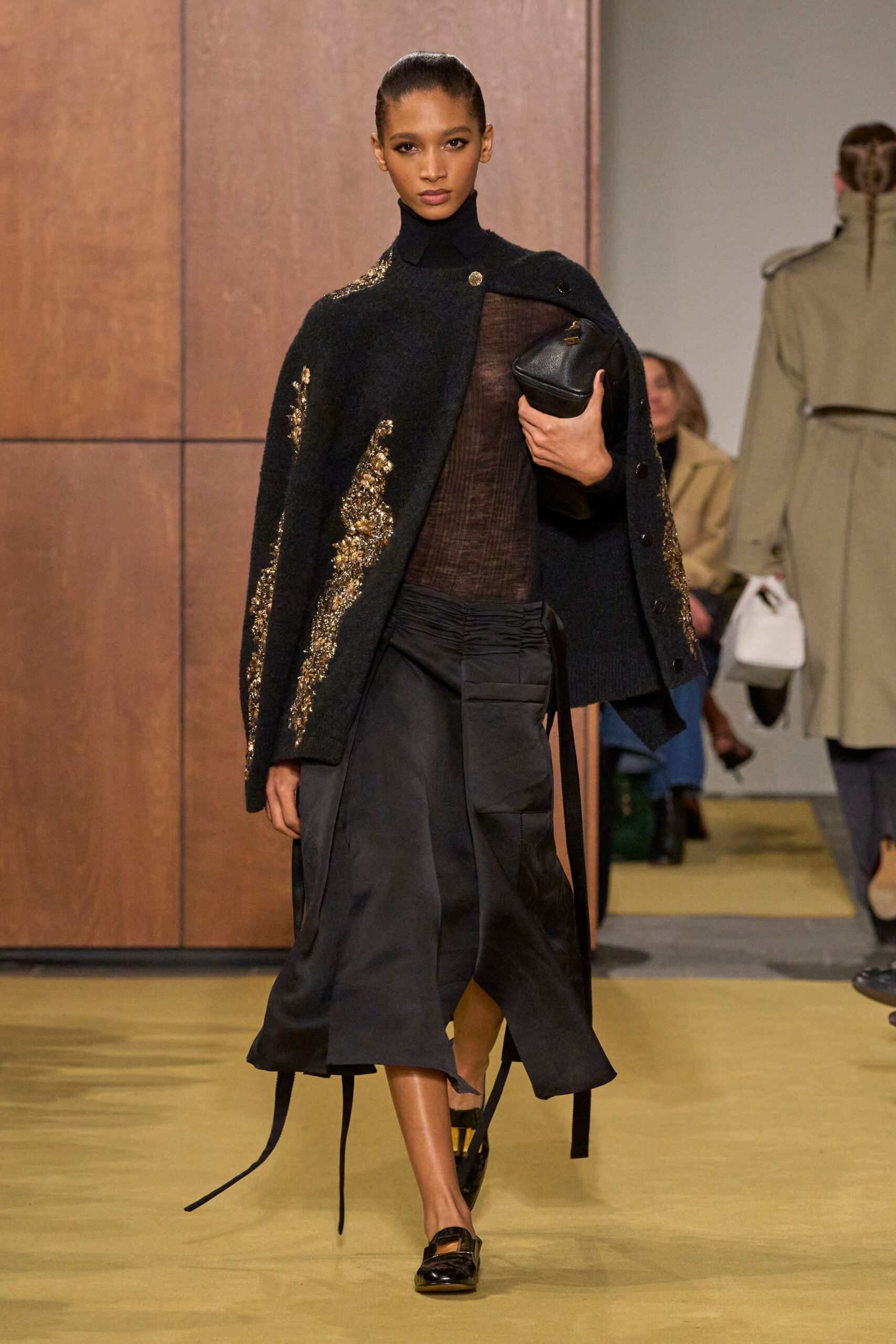 brown silk turtleneck fitted sheer top