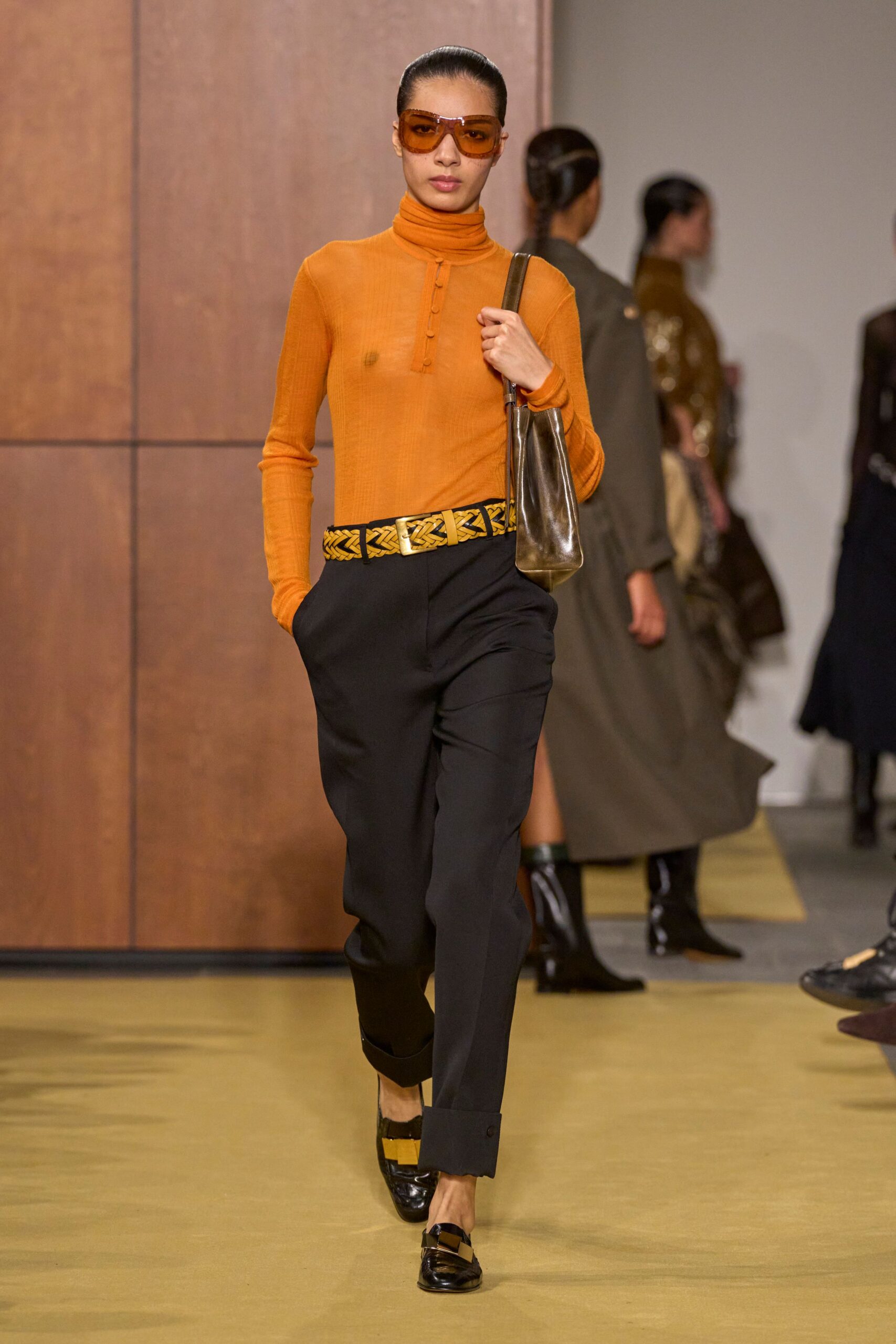 orange cotton long-sleeve turtleneck fitted top