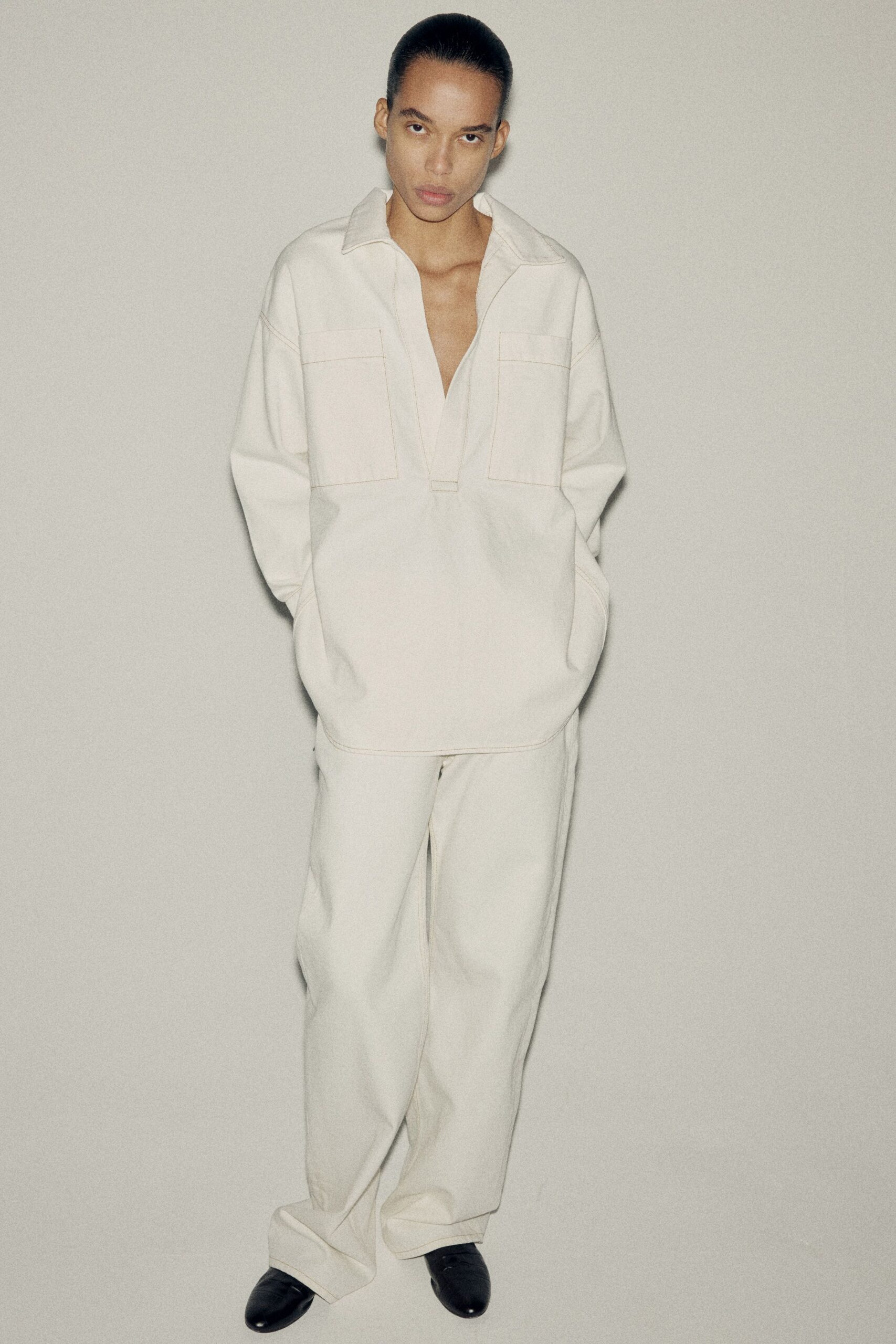 white cotton relaxed straight-leg pants