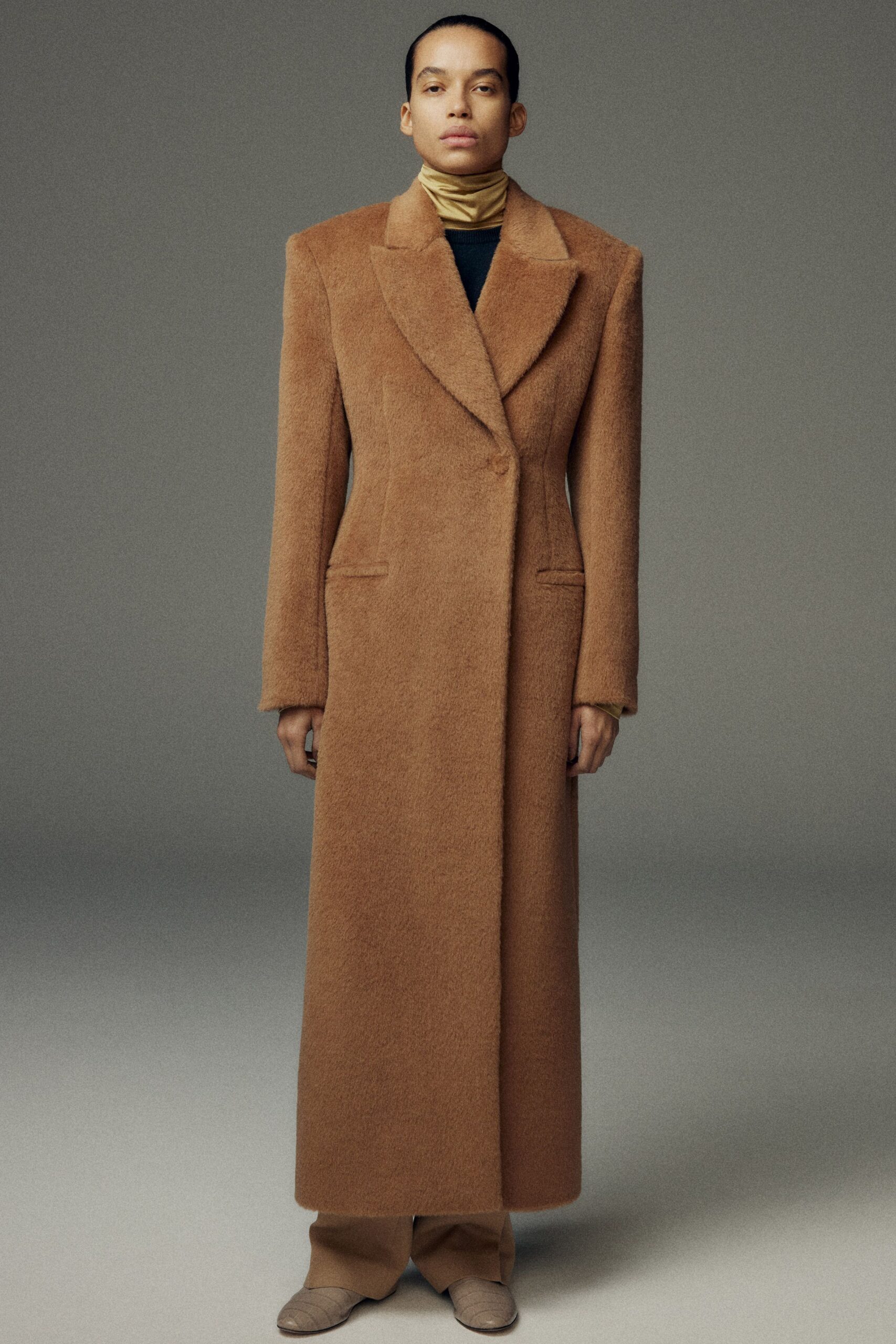beige wool tailored straight-leg pants
