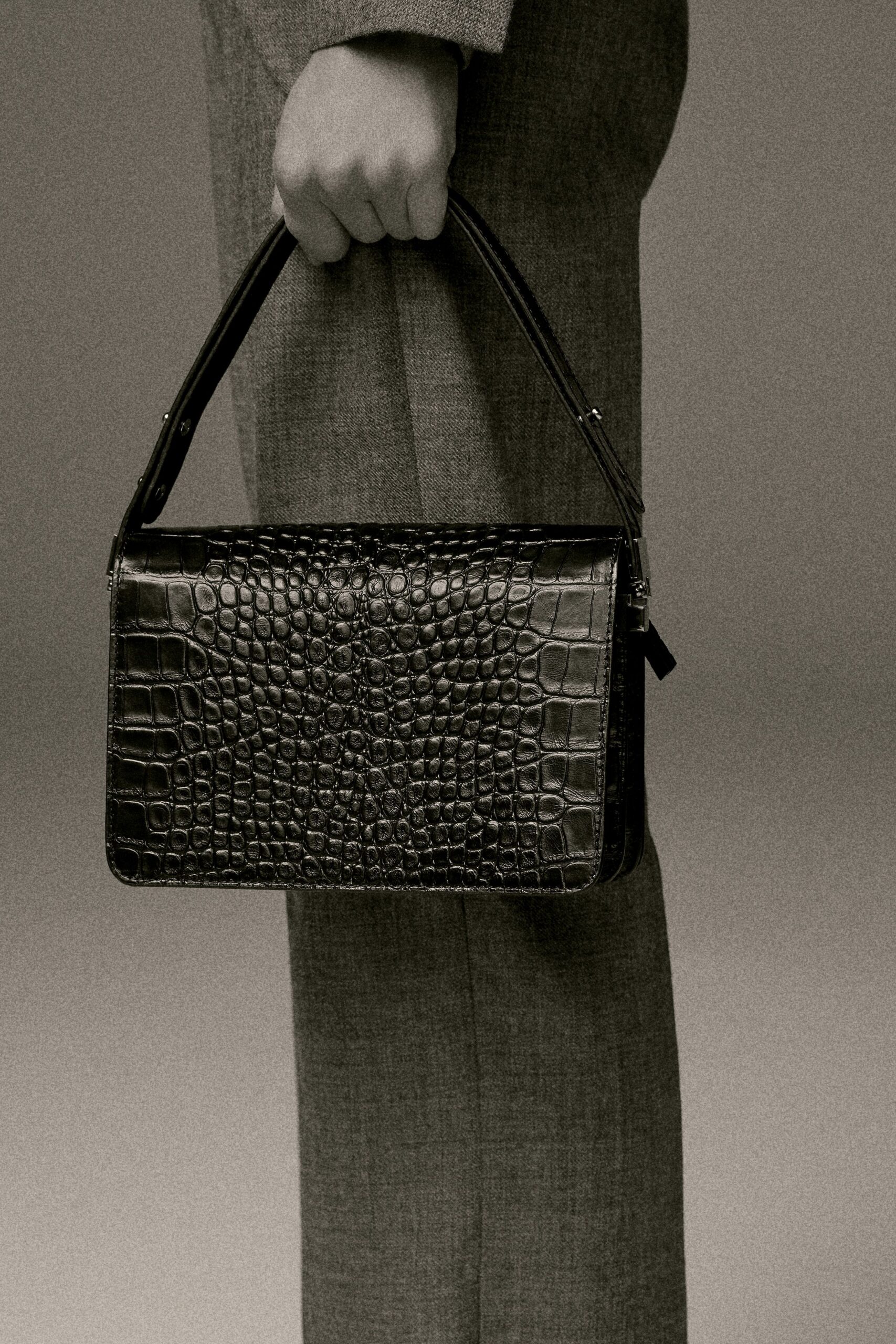 black leather textured bag