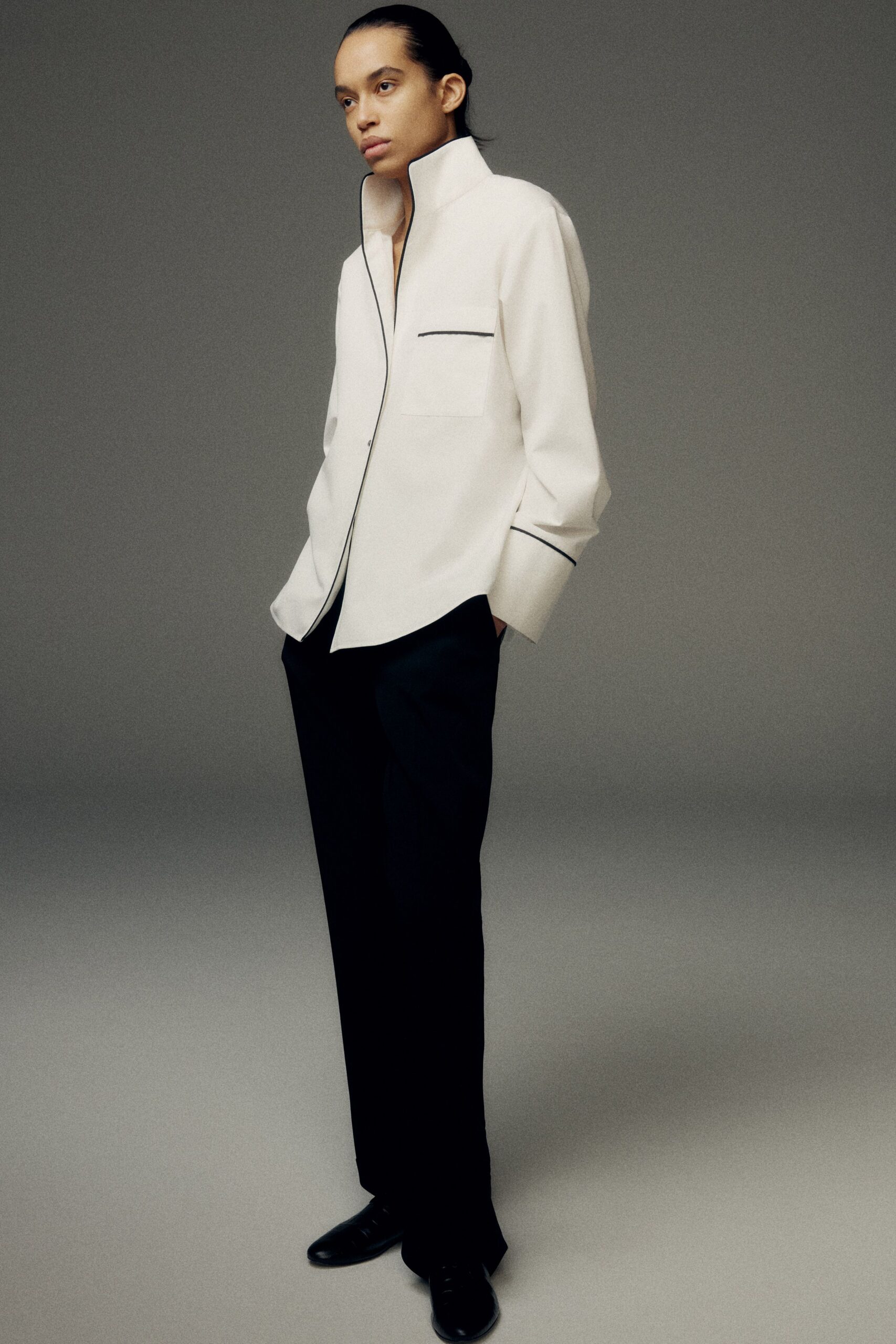 black cotton tailored straight-leg pants