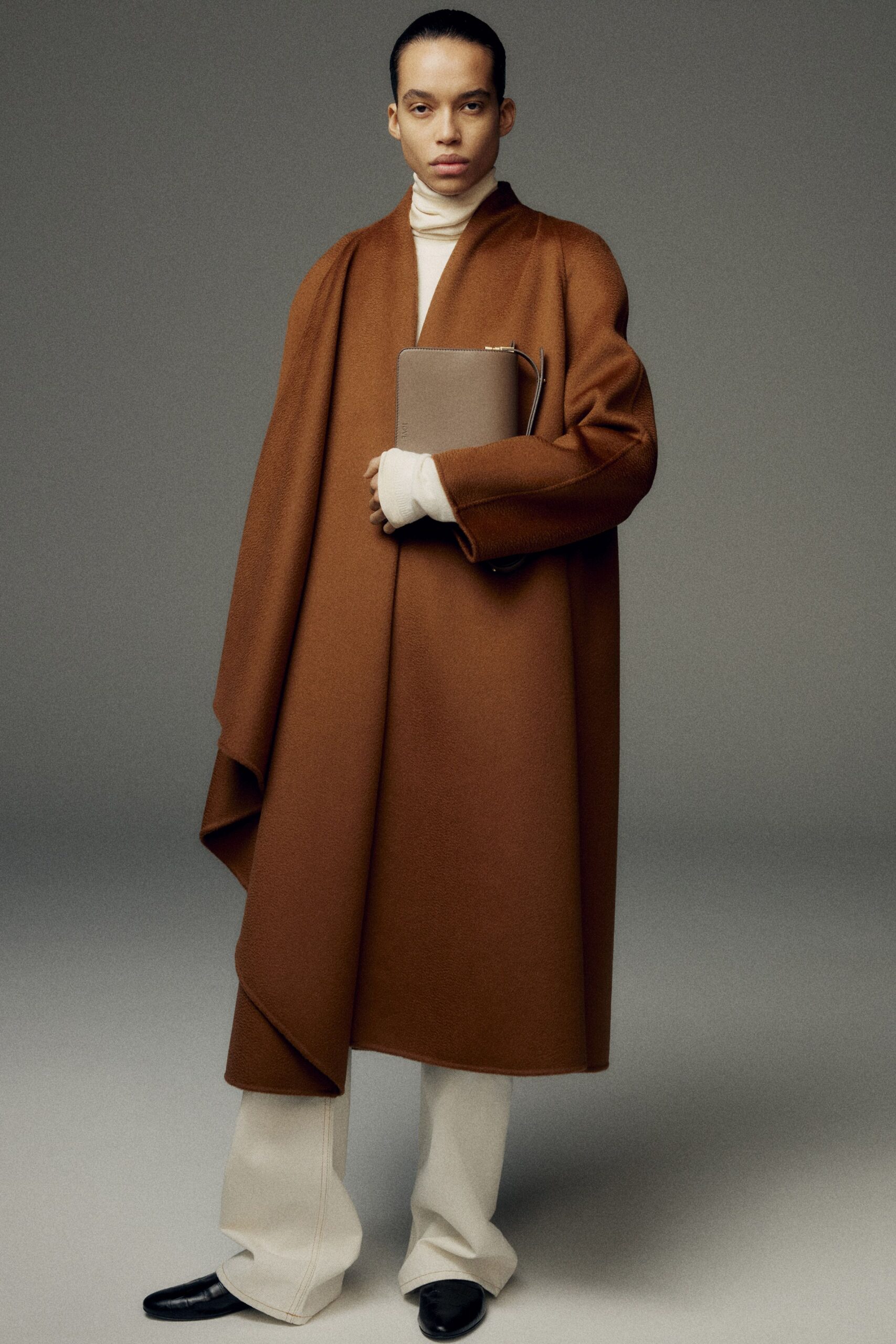 brown wool relaxed draped cape
