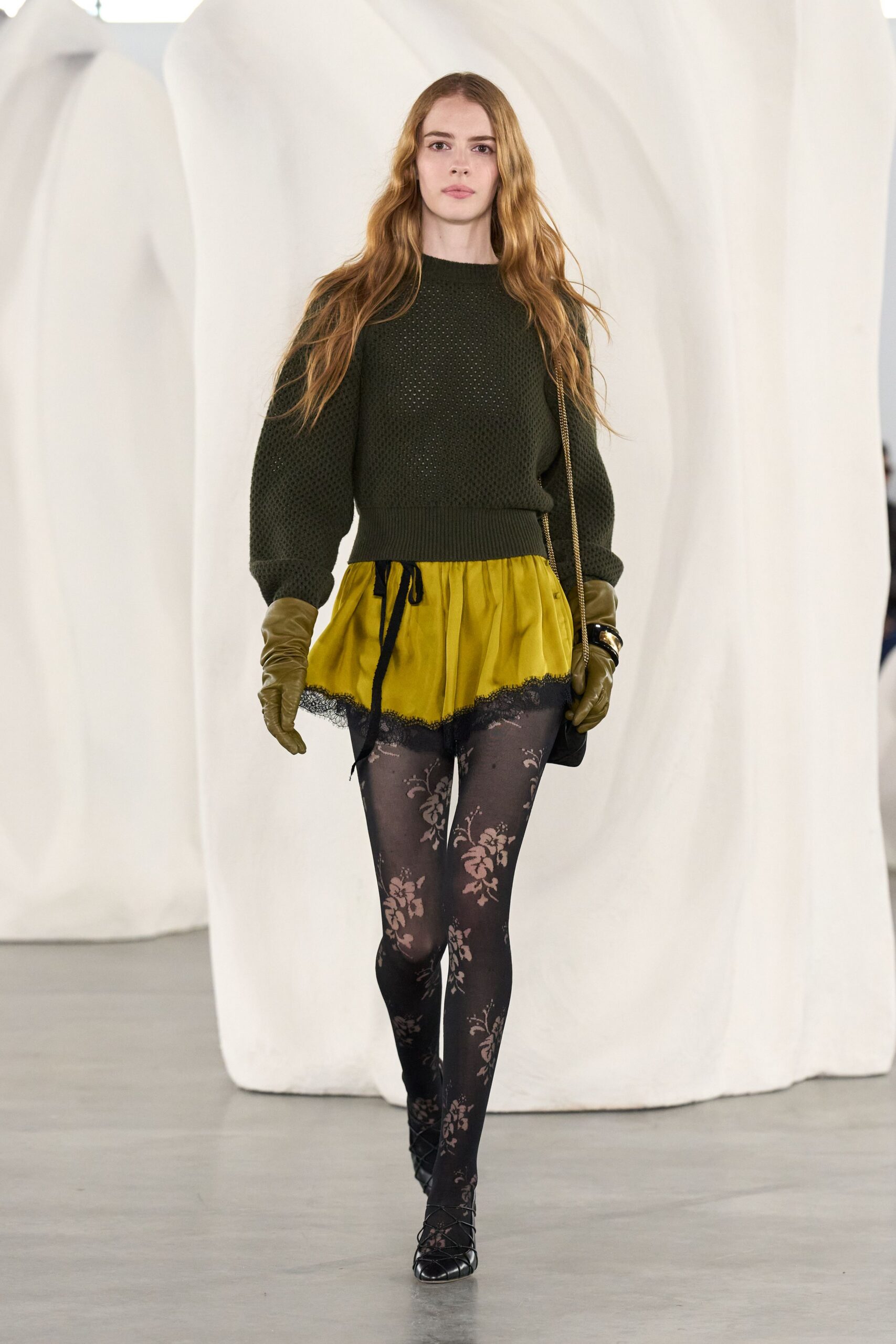 yellow silk fitted tiered mini skirt