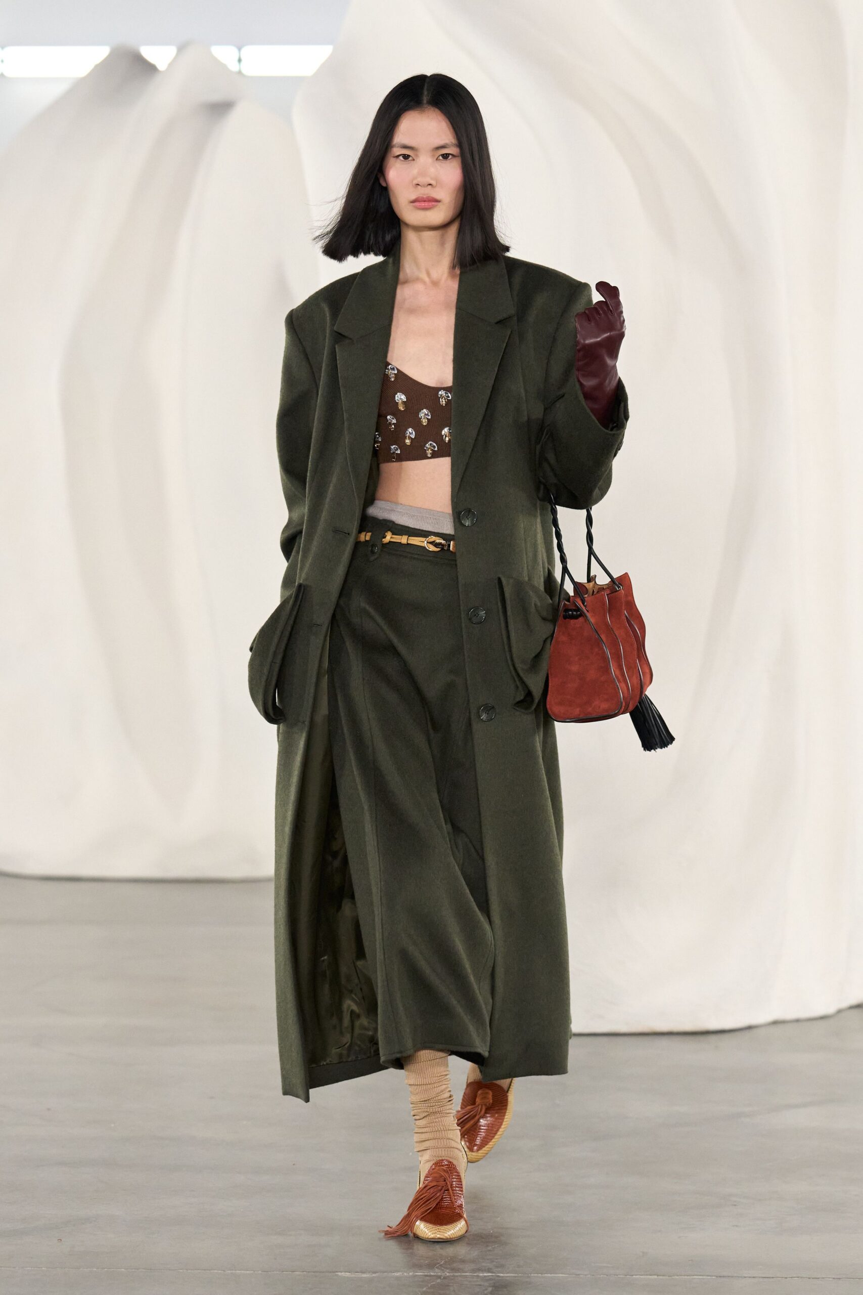 green wool relaxed straight-leg pants