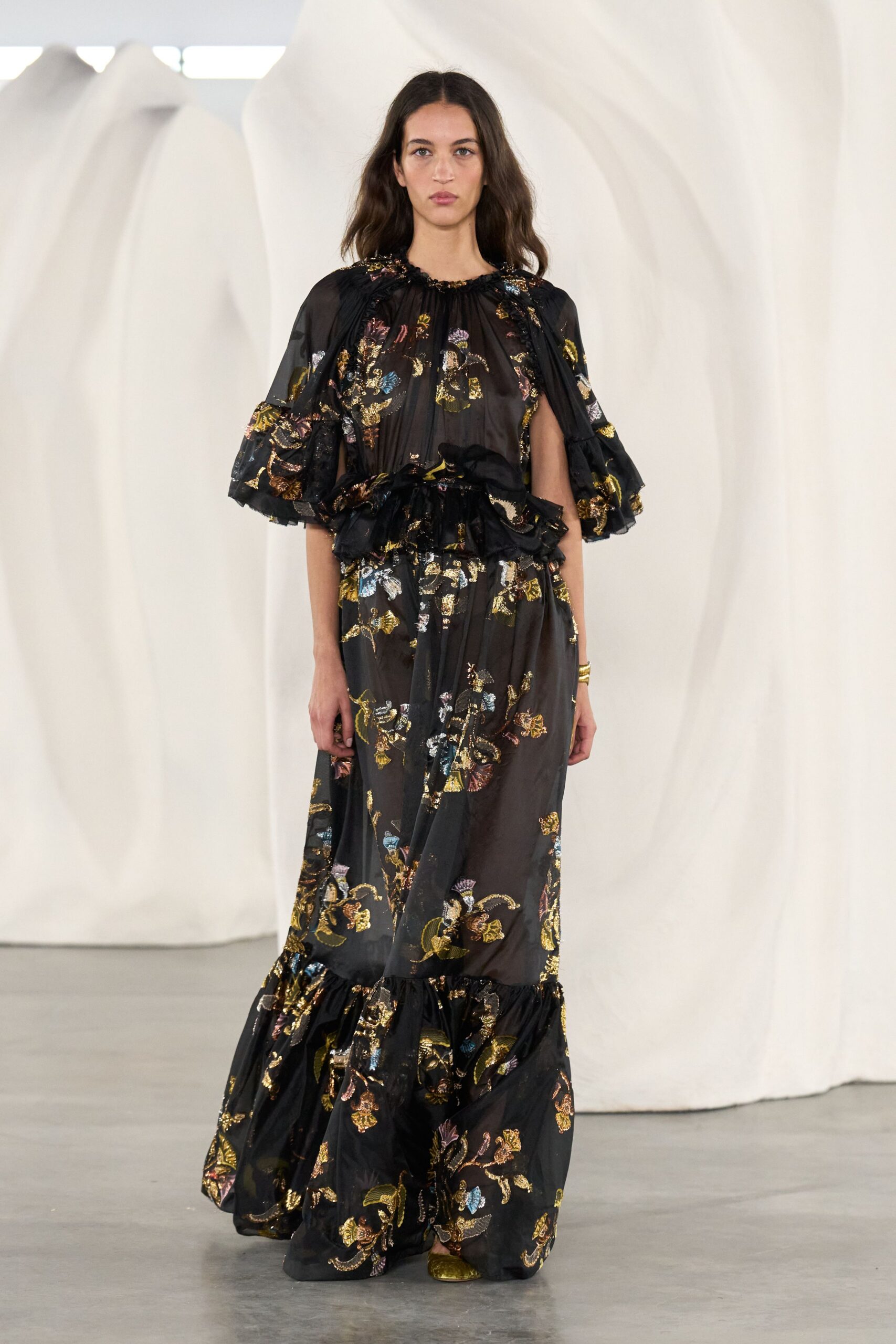 black floral silk gown