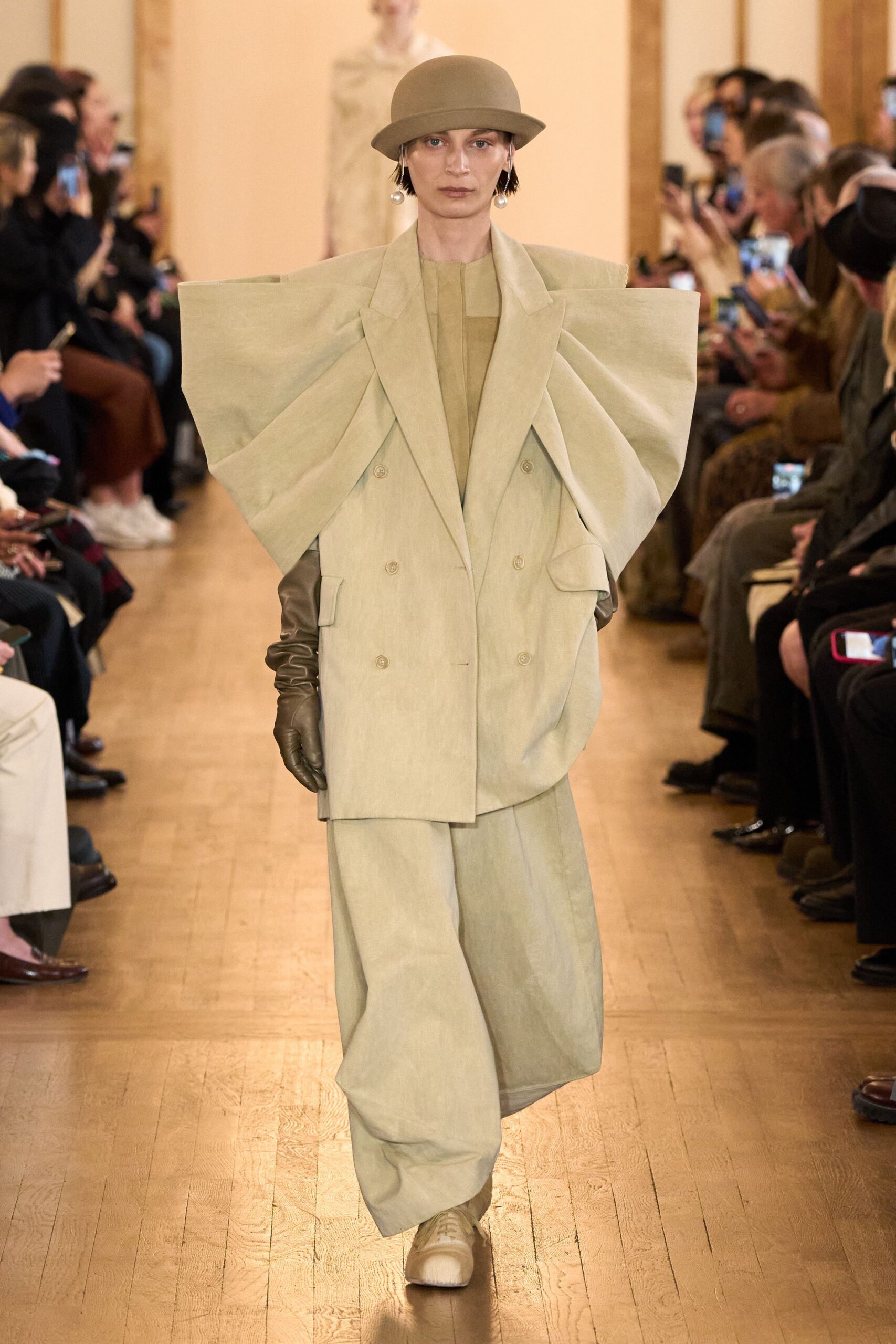 beige cotton double-breasted oversized layered blazer