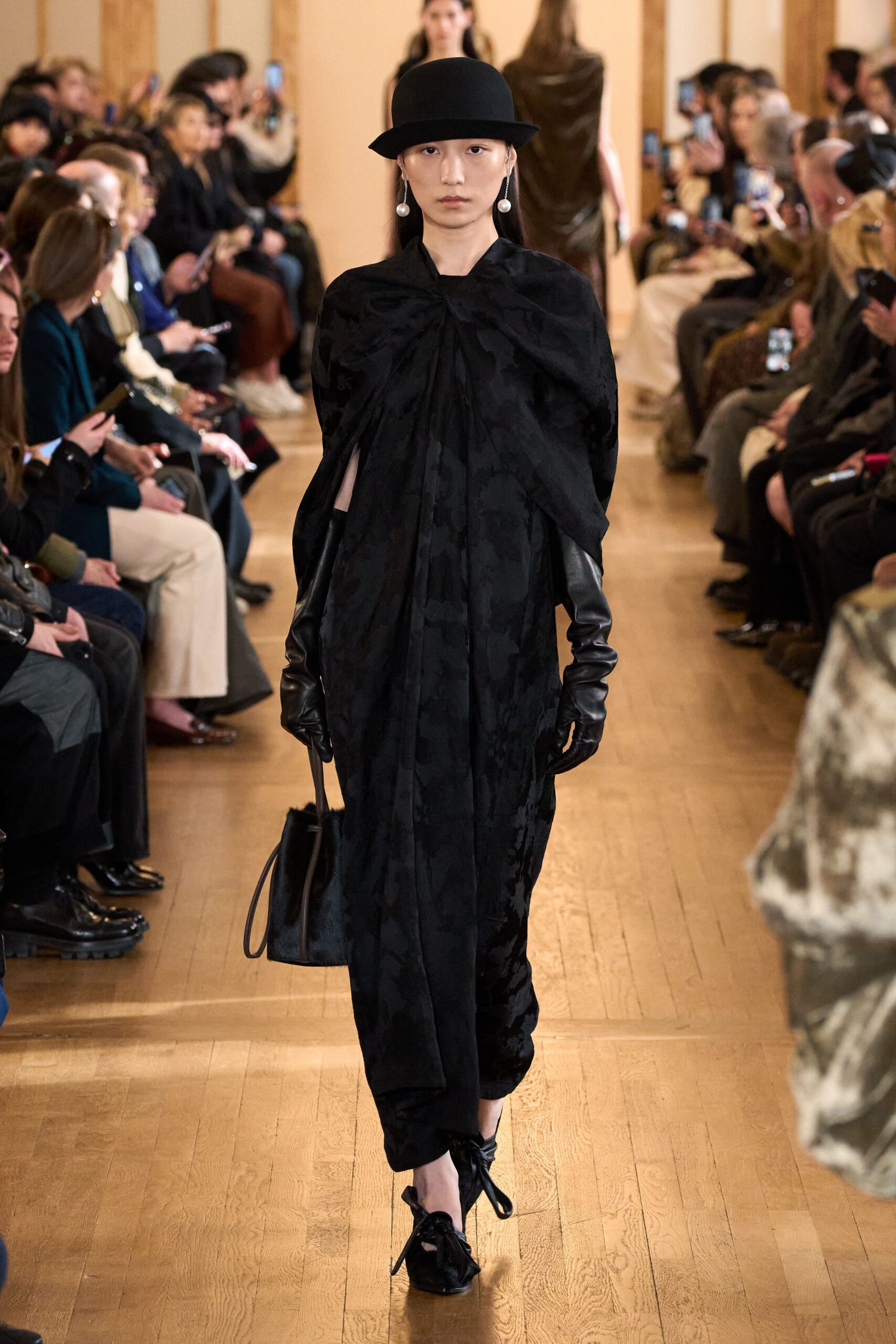 black velvet draped maxi dress