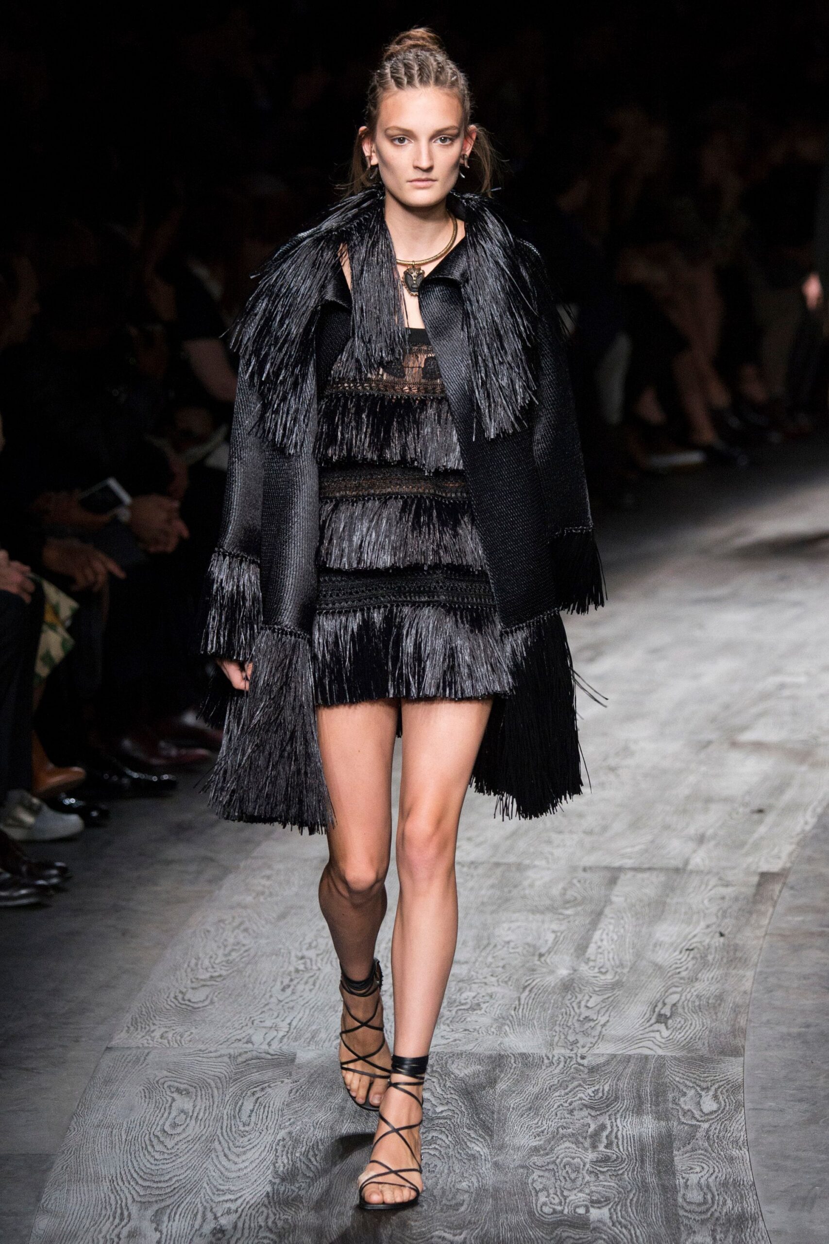 black fringed mini dress with coat