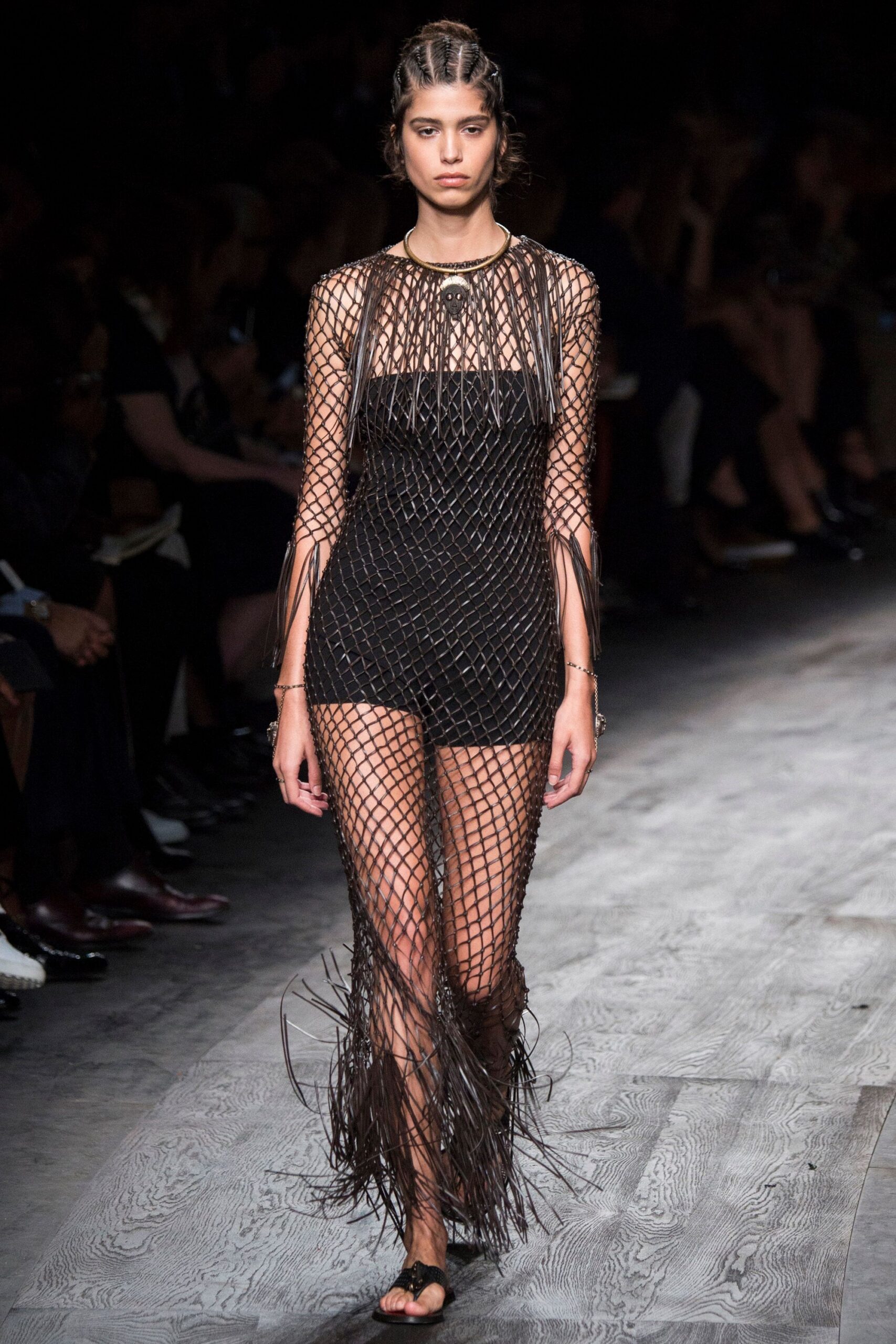 black mesh fringed mini dress