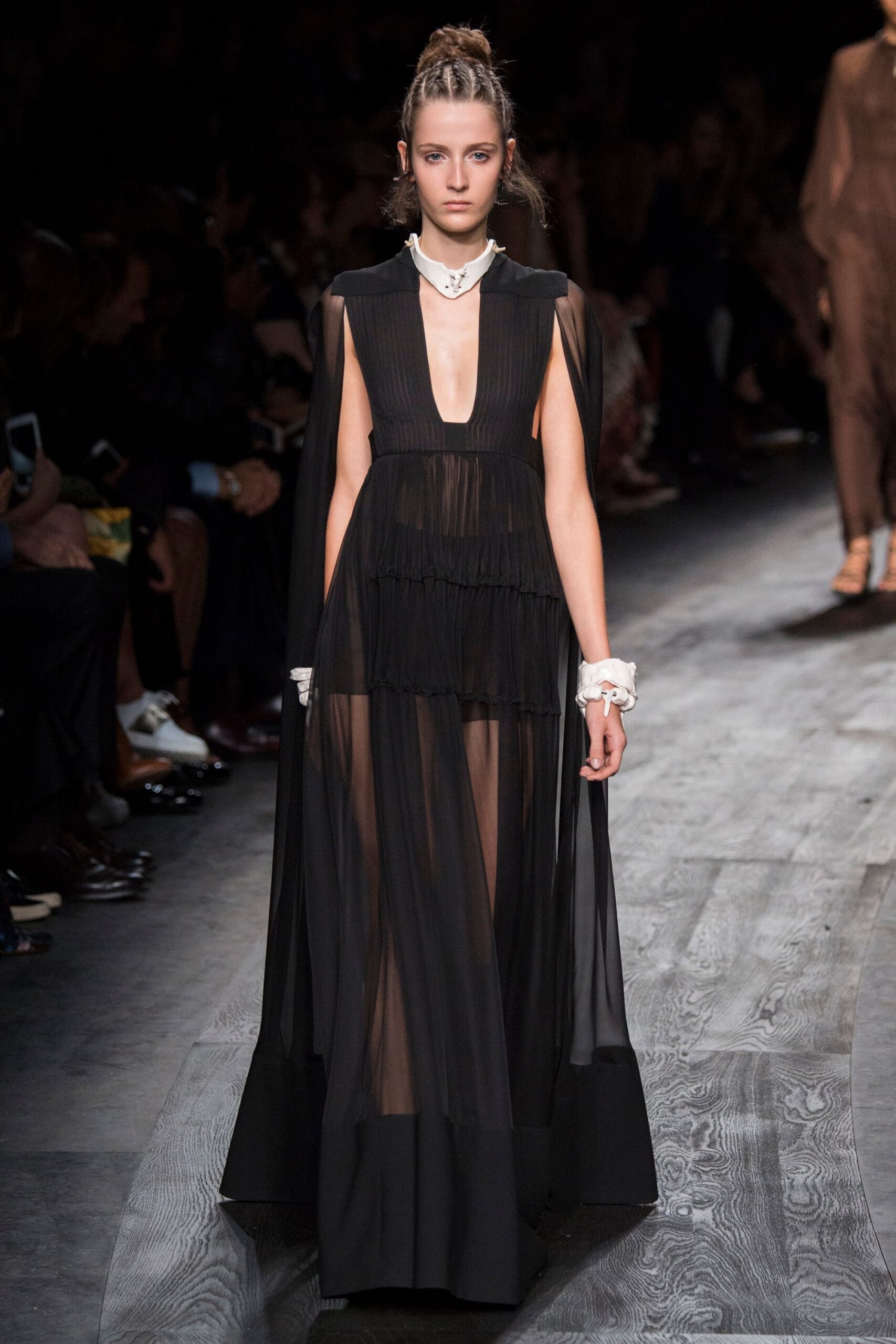 black sheer sleeveless gown