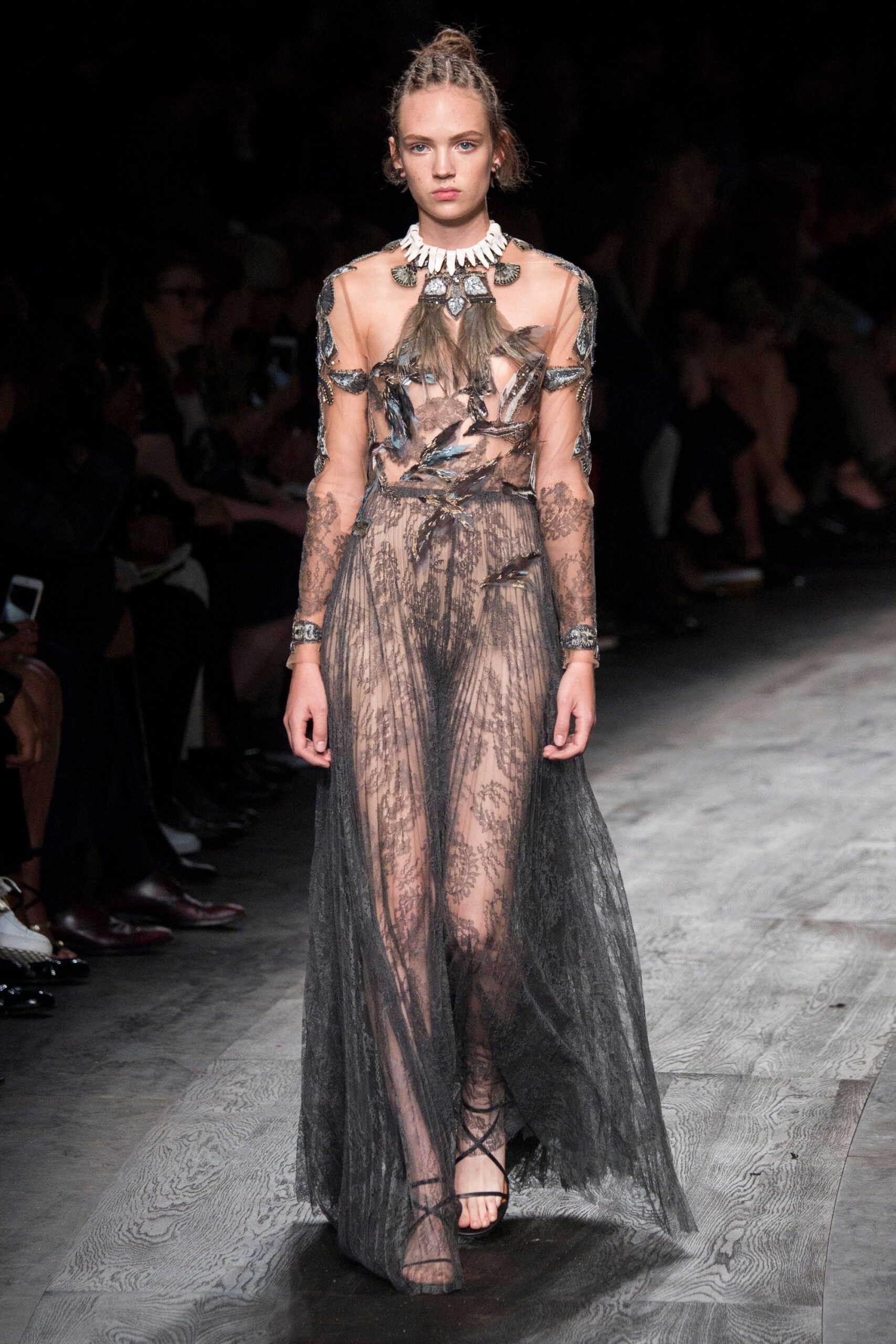 black lace sleeveless v-neck fitted embroidered layered gown