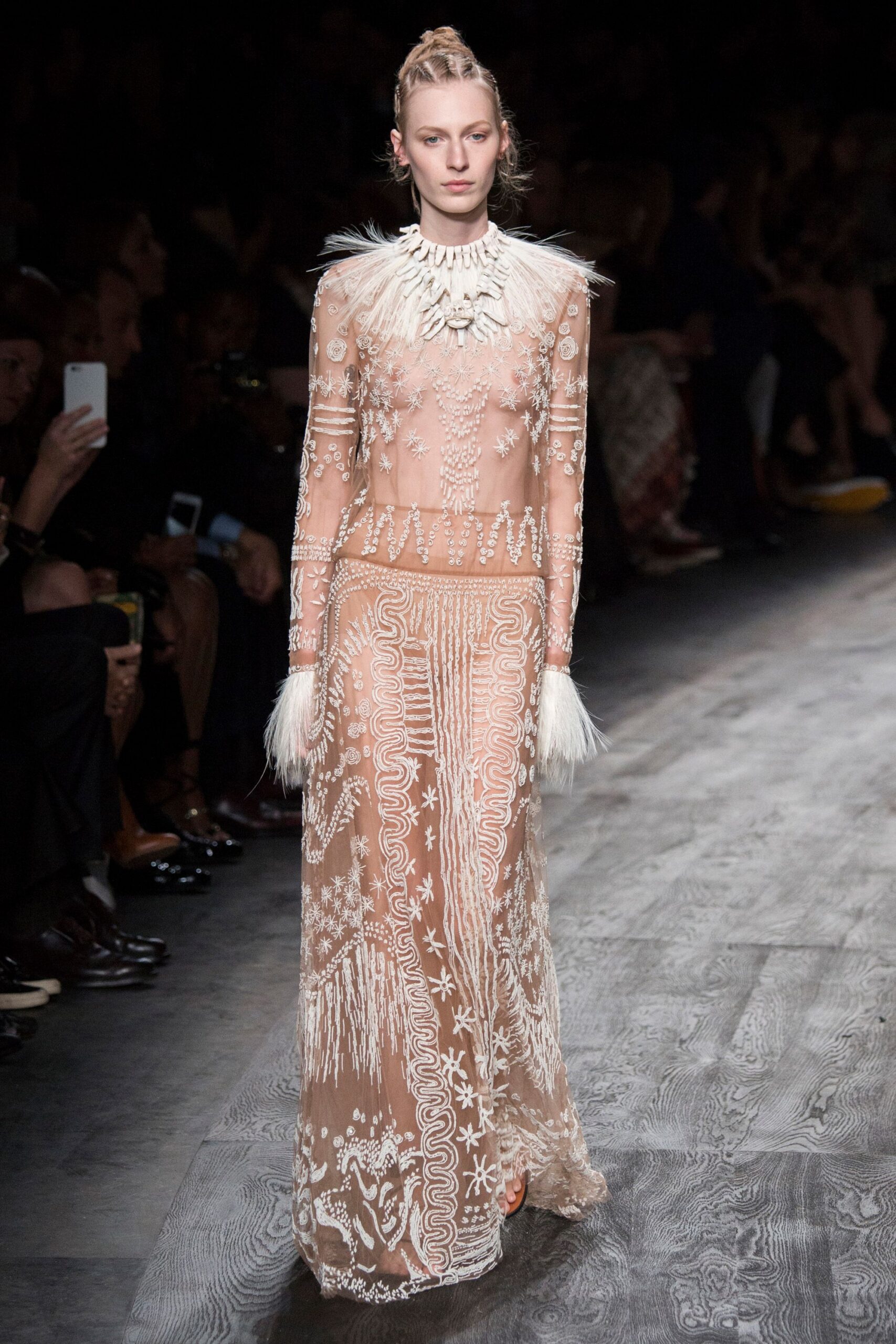 beige silk embroidered gown
