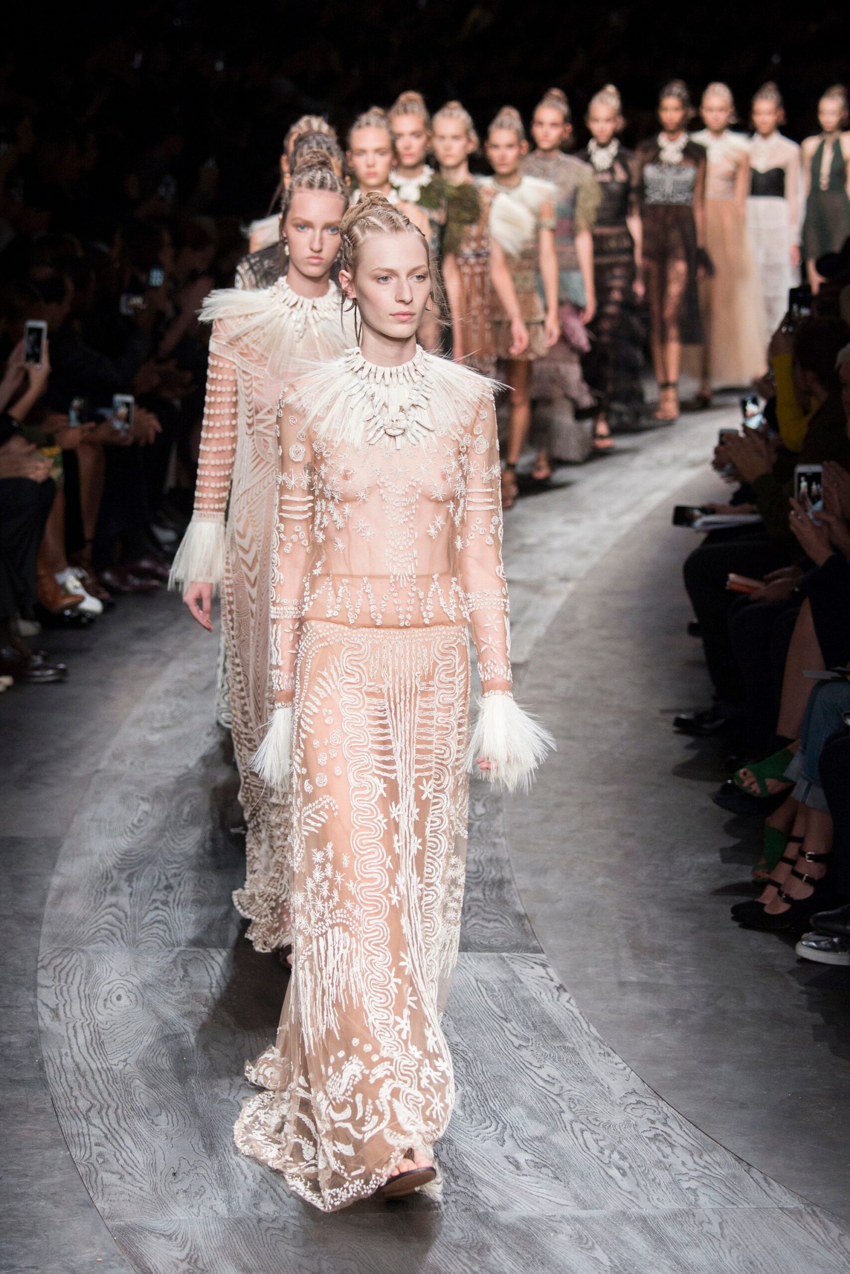 beige lace fitted gown