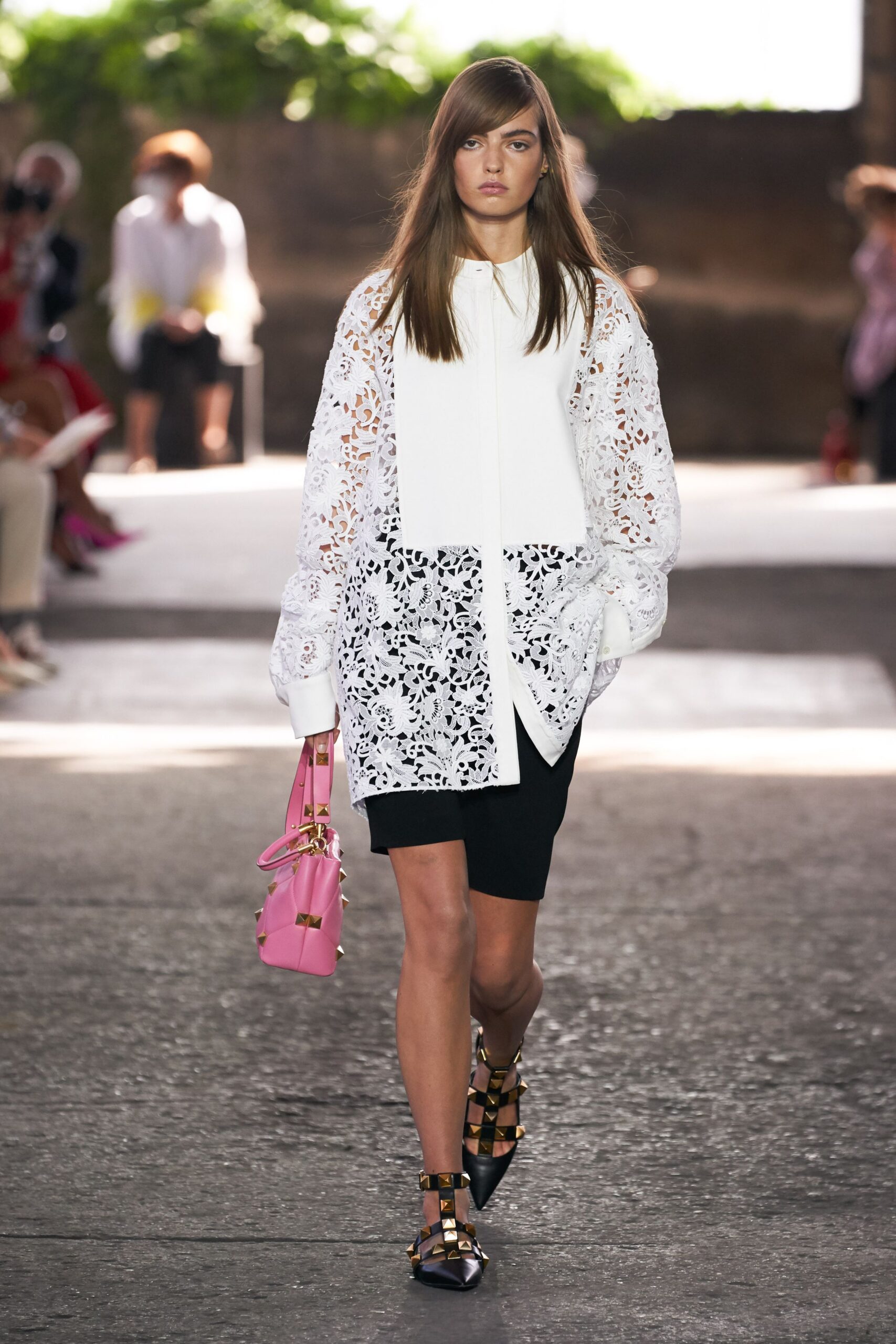white lace long-sleeve collared relaxed layered blouse