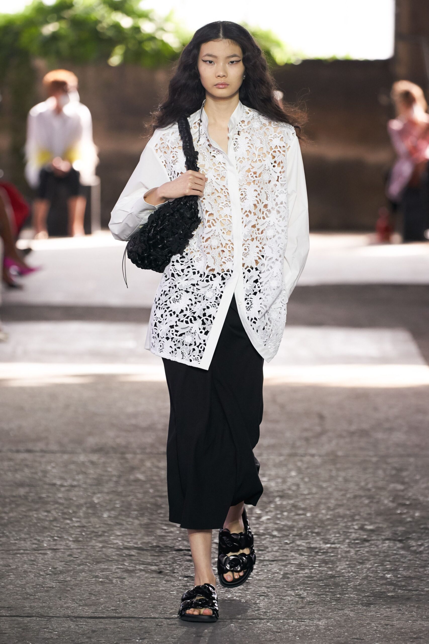 white cotton long-sleeve collared relaxed embroidered shirt