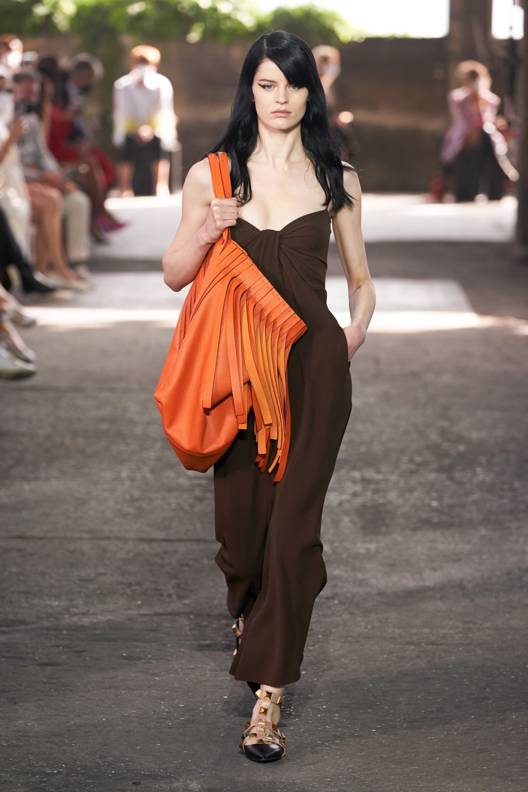 brown cotton sleeveless v-neck fitted jumpsuit