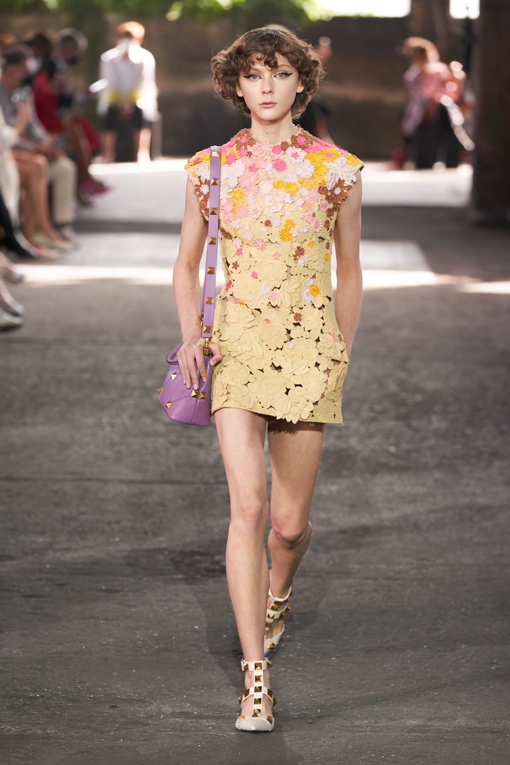 yellow embroidered mini-dress