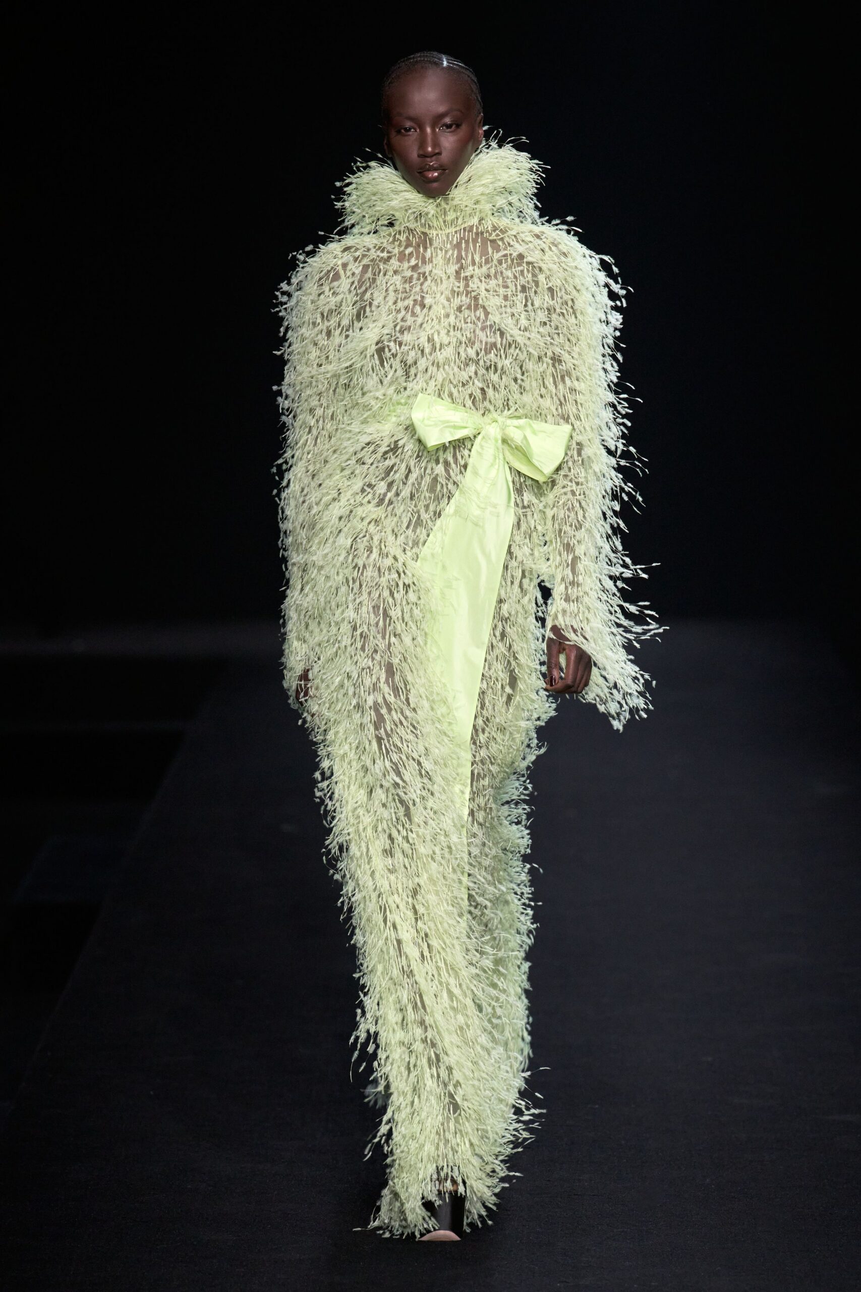 green fringed maxi gown