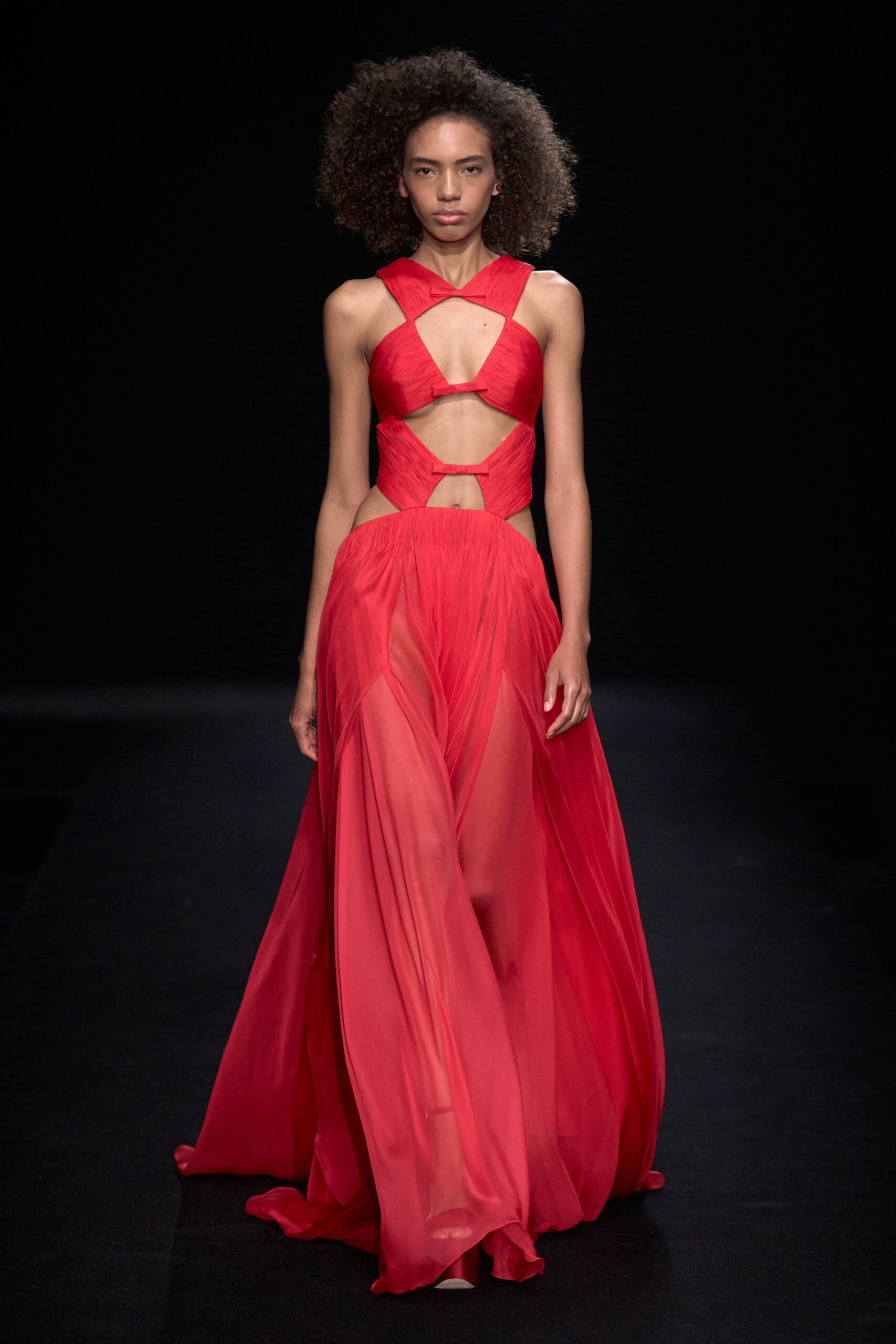 red silk sleeveless gown