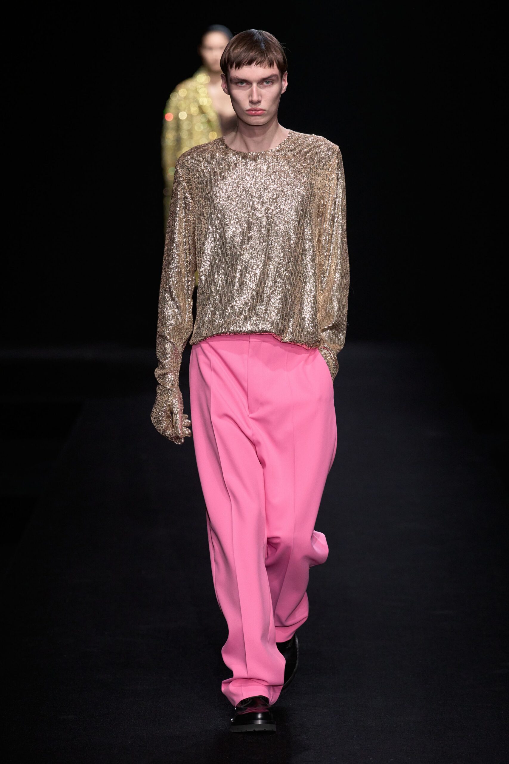 gold sequin long-sleeve relaxed shiny top