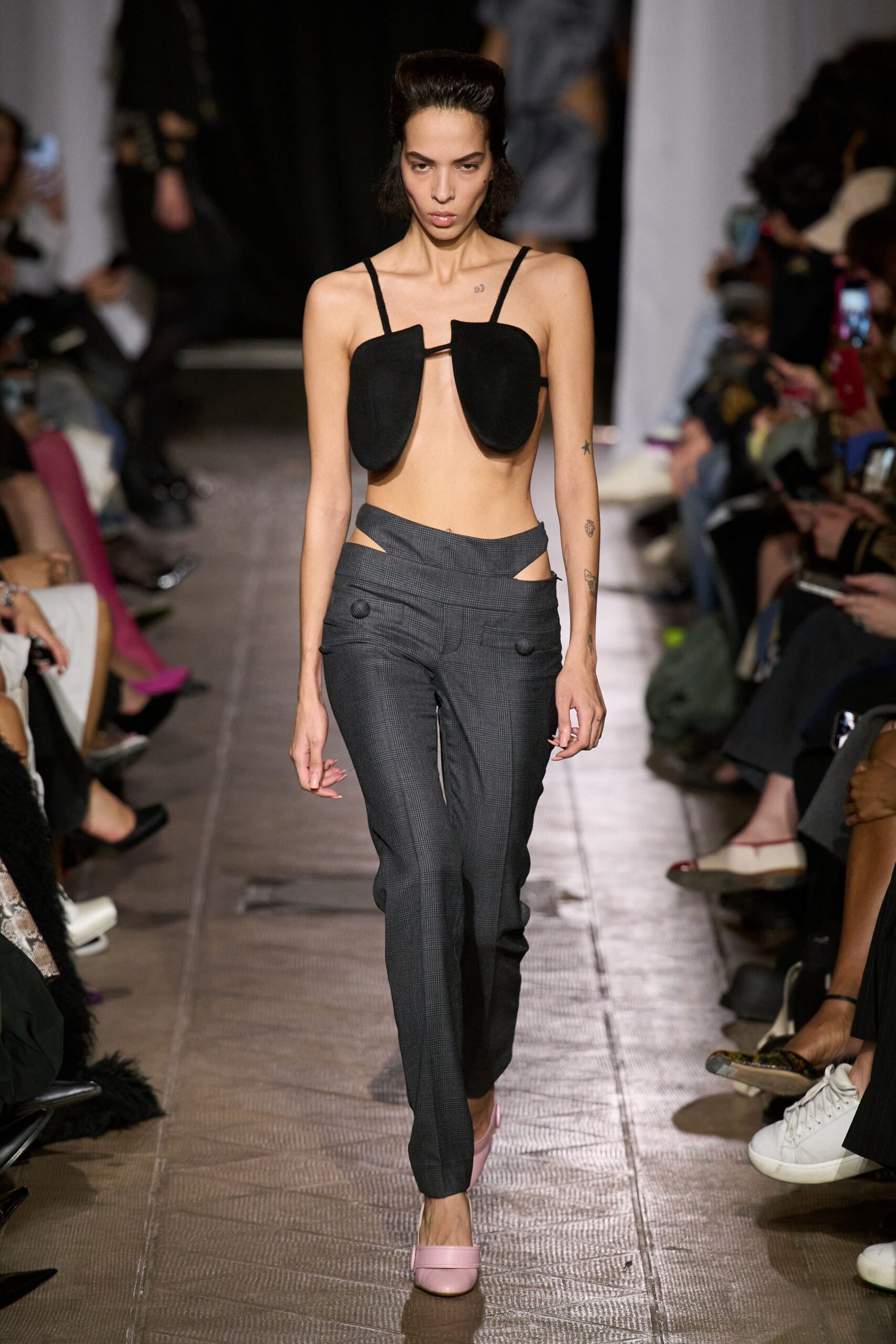 gray wool slim straight-leg pants