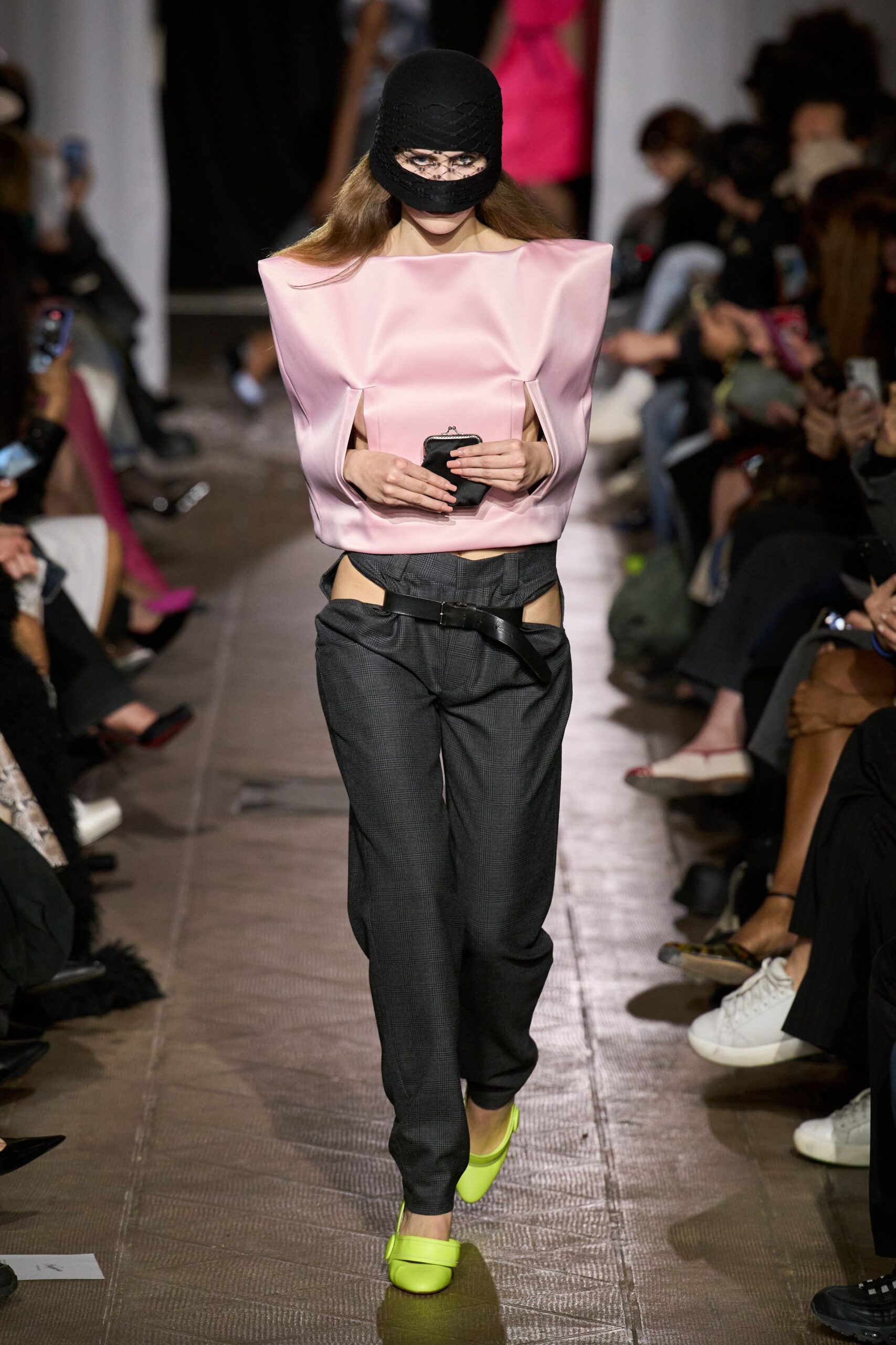 pink cotton sleeveless high-neck fitted structured top