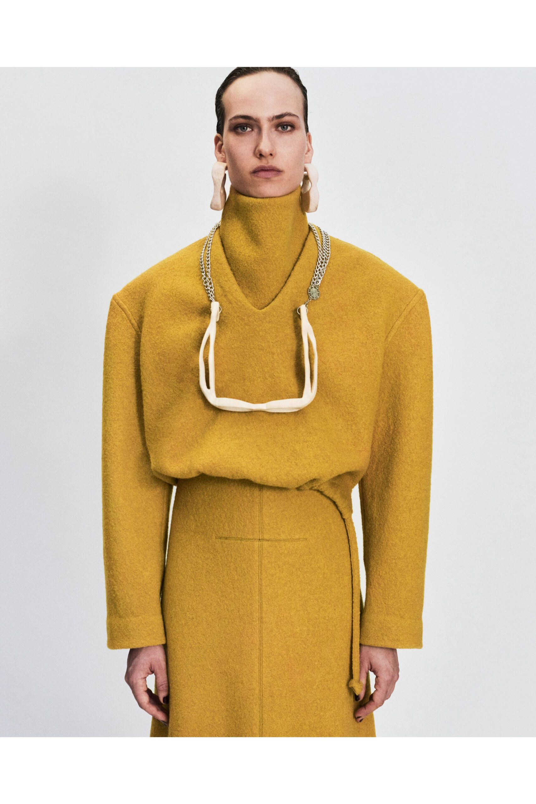 yellow wool fitted skirt