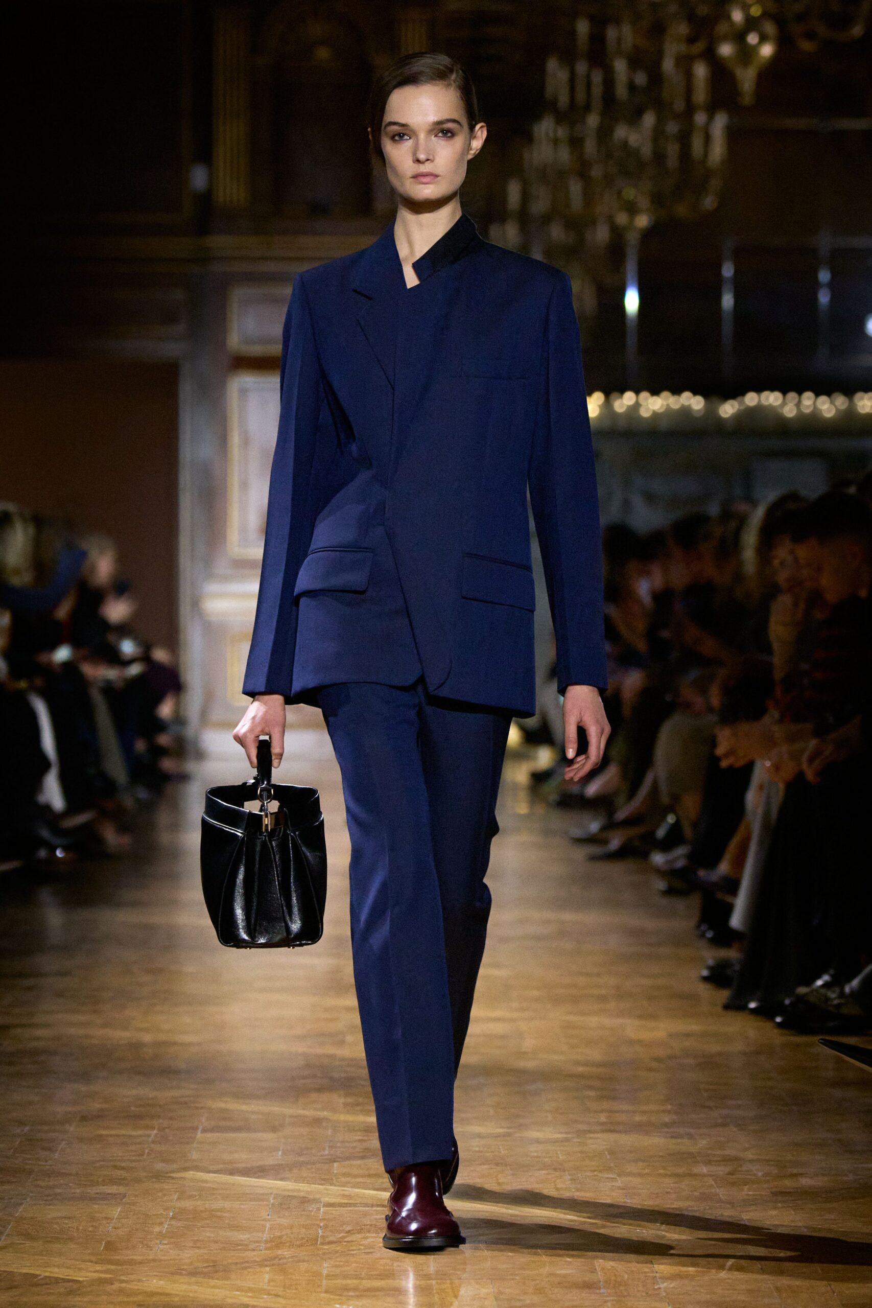 blue wool long-sleeve collared tailored buttoned suit