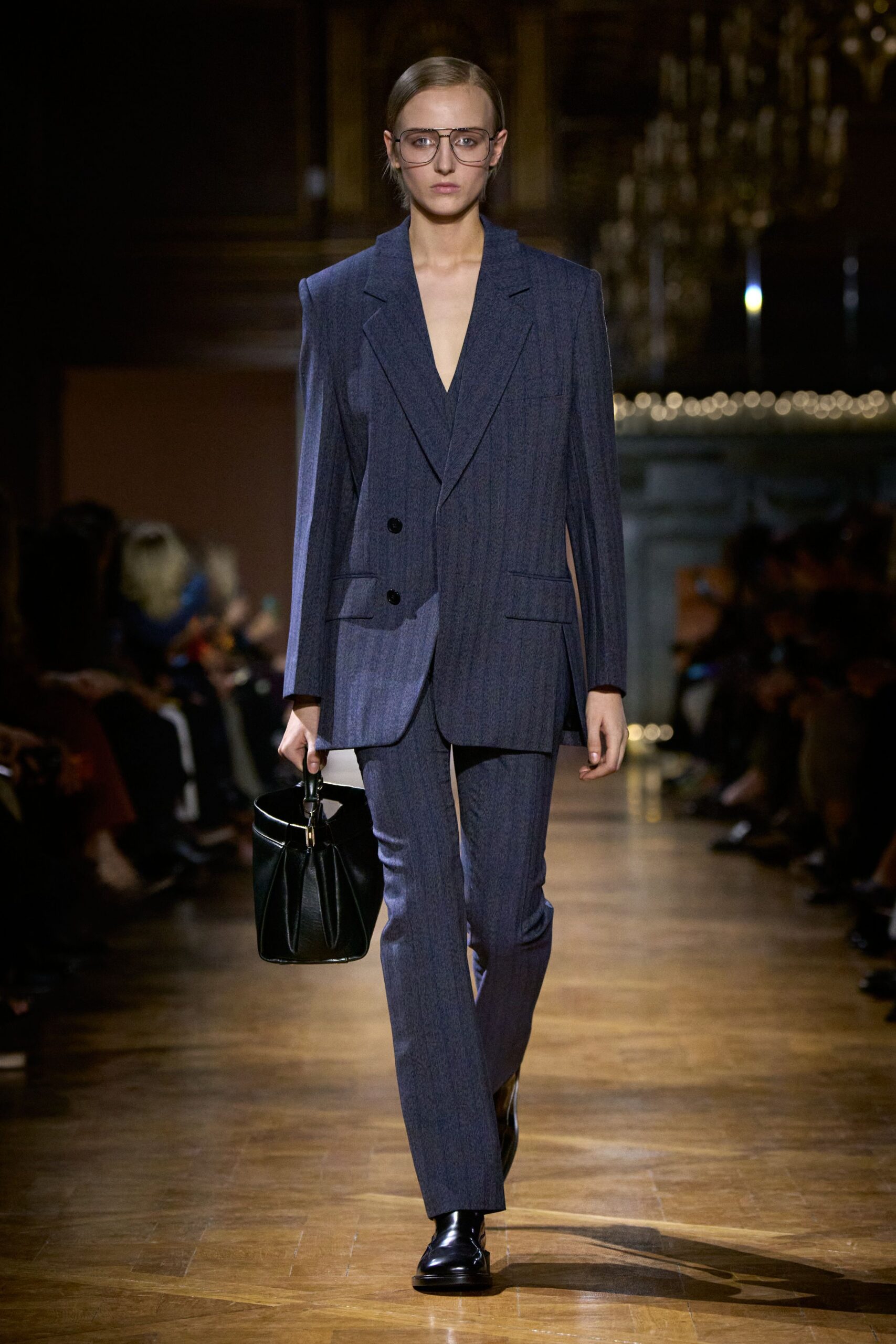 blue wool long-sleeve v-neck tailored striped blazer