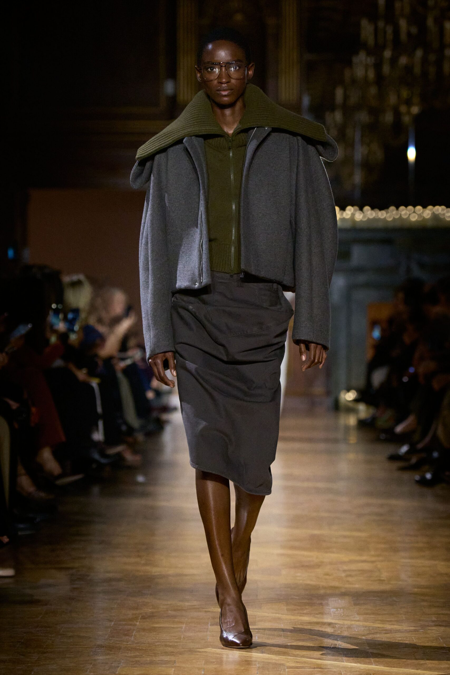 gray wool long-sleeve collared oversized layered jacket