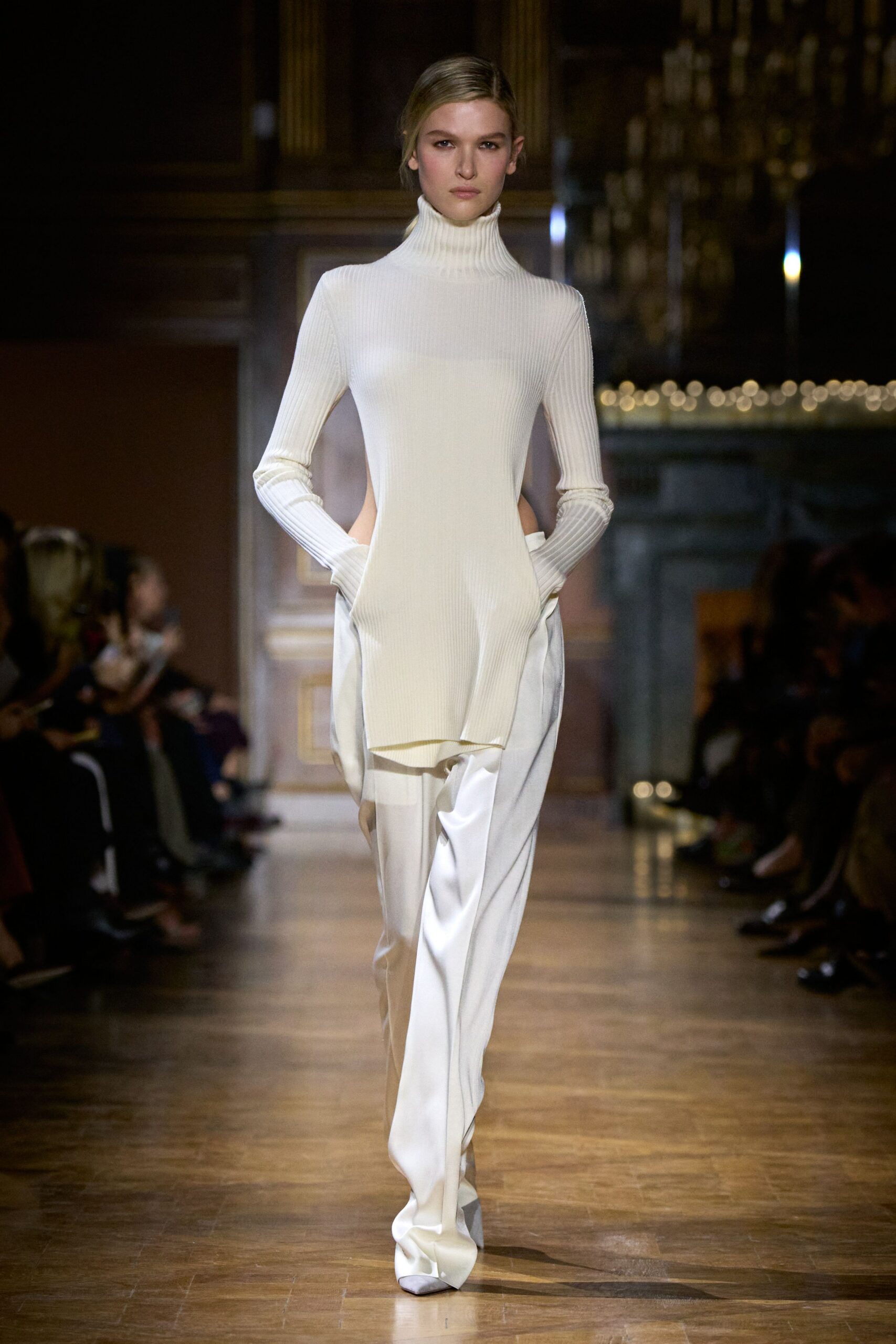 white fitted top and relaxed pants