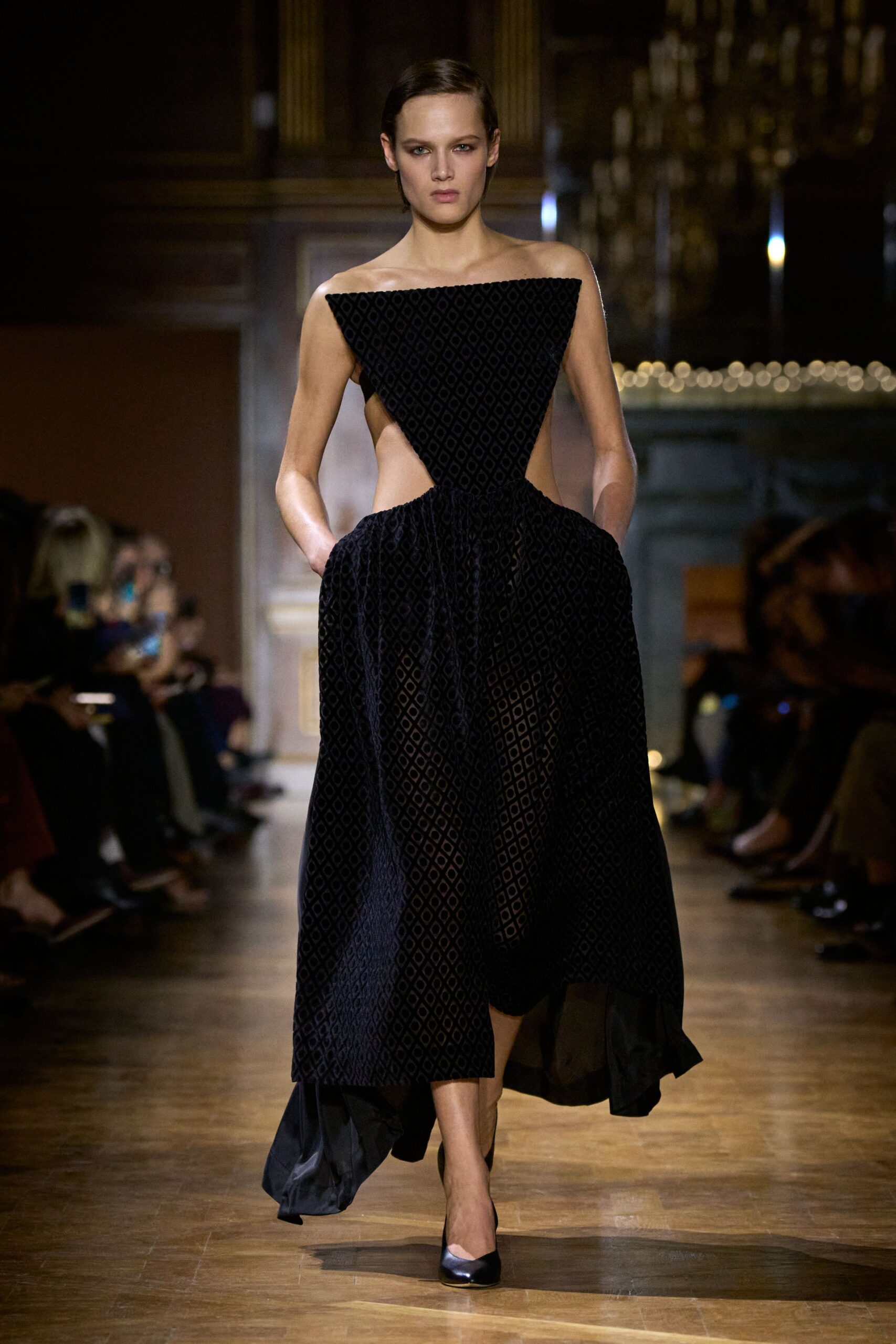 black velvet sleeveless gown