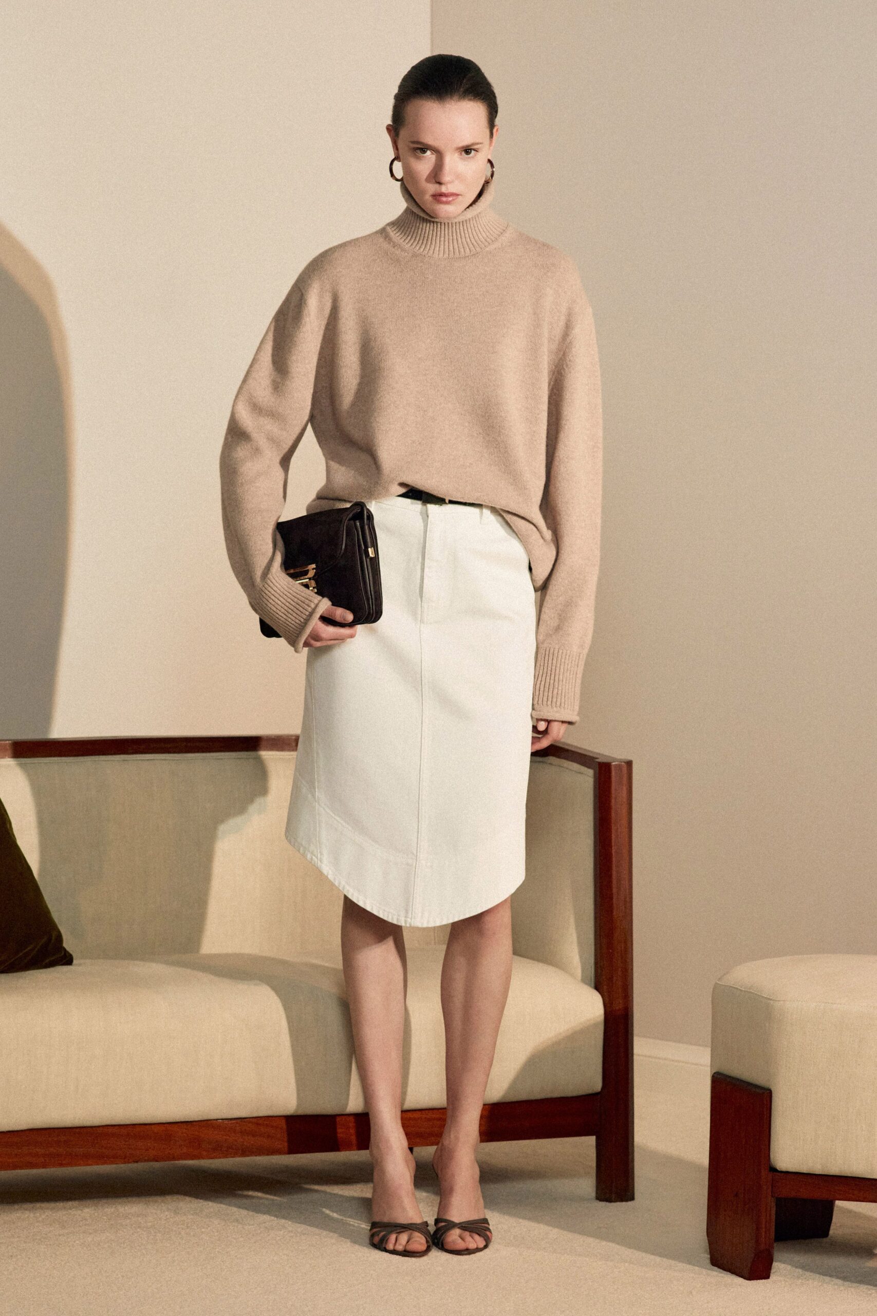 beige wool long-sleeve turtleneck oversized sweater