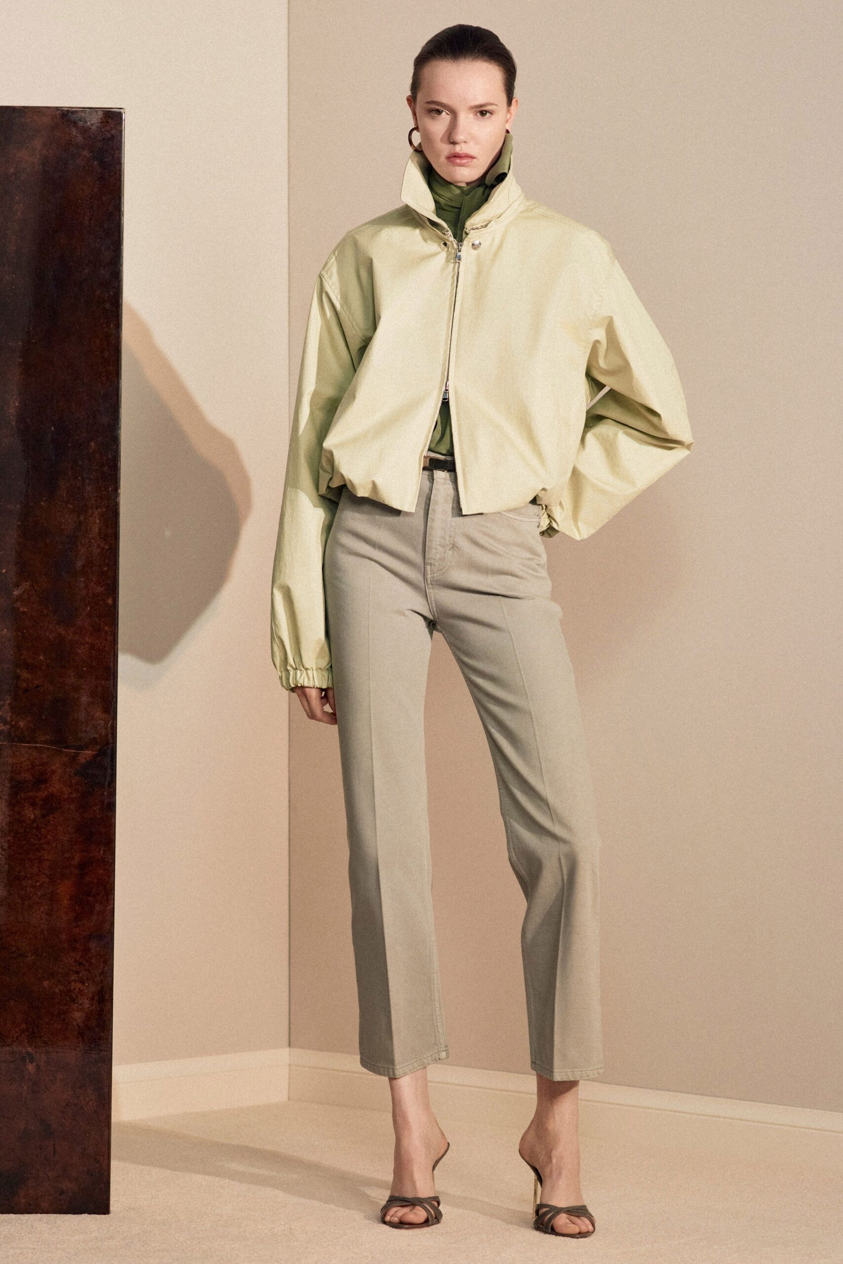 yellow cotton long-sleeve collared oversized jacket